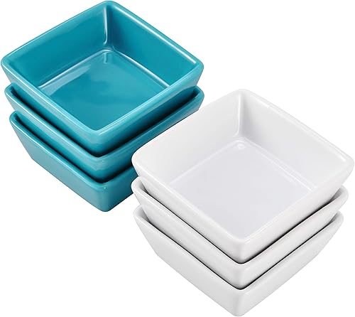 Miniatura 6 de Bruntmor Ceramic Square Baking Ramekins For Soufflé, Crème Brulee, Jams, Dipping Sauces, French Onion Soup Oven Safe, Appetizer Sauce Dipping Bowls