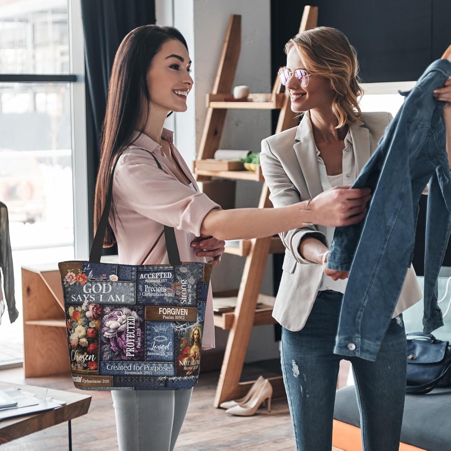 Bible Tote Bags For Women Christian Tote Bags For Women Religious Shoulder Bag Scripture Reusable Grocery Bag - Image 2