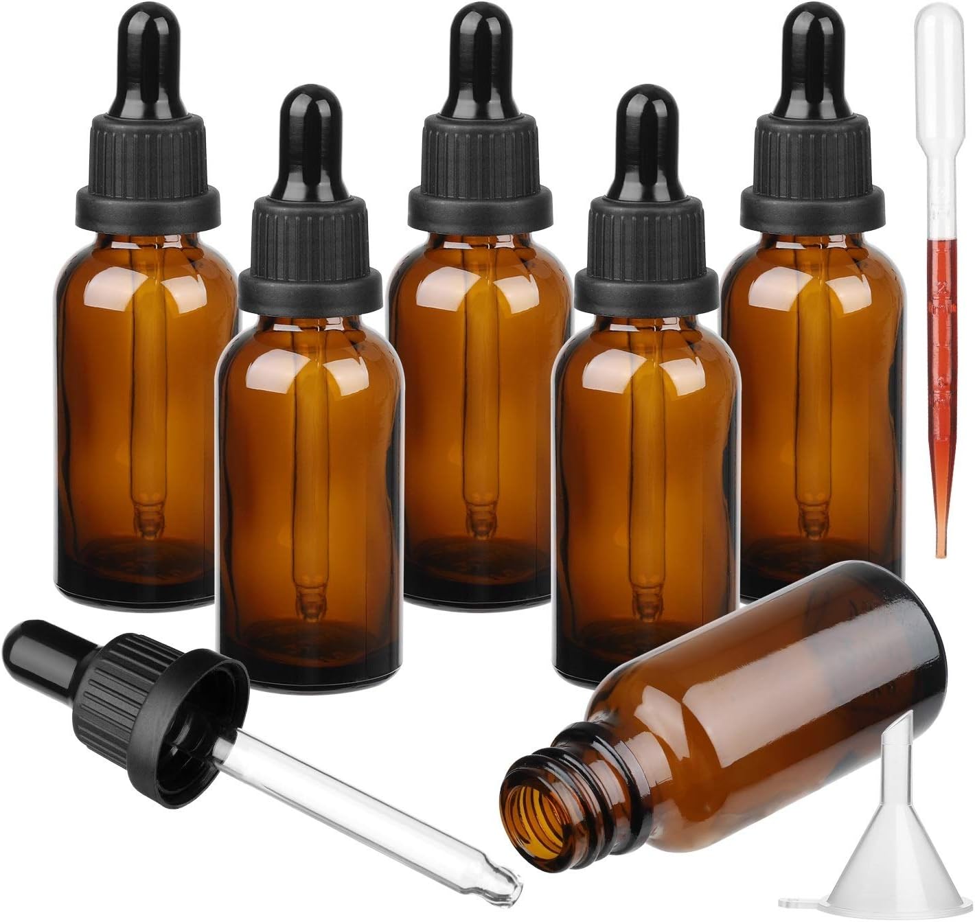 Amber Glass Bottle with Glass Pipette, 6 X 20ml Dropper Bottles Refillable for Essential Oil Aromatherapy Blends