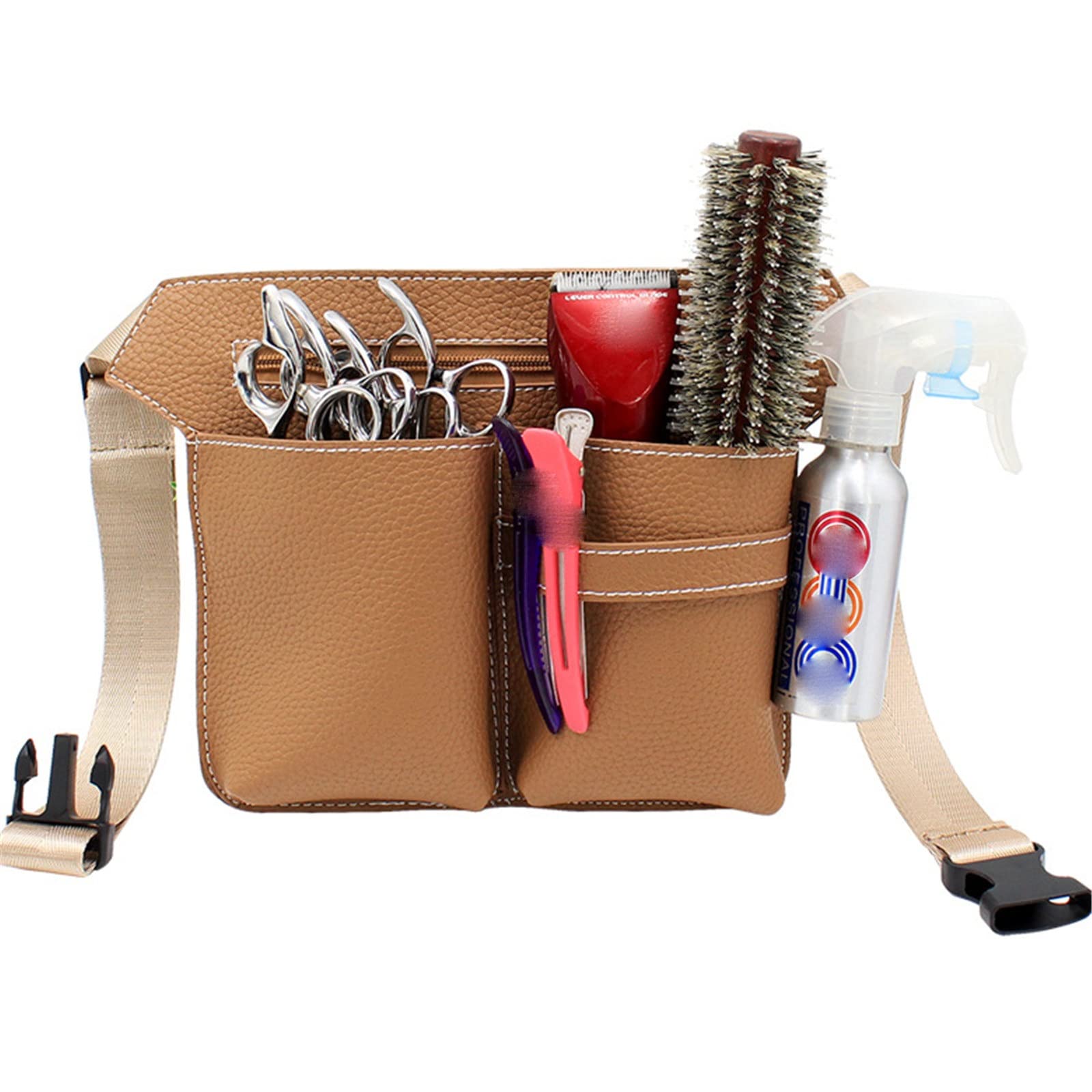 FDEFIRTFG Hairdressing Tool Belt Bag, Pouch Holder Scissor Bag with Waist Belt for Hairdressers(Brown)