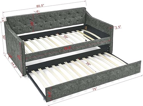 Miniatura 2 de Antetek Sofá cama con nido, tapizado de tela, tamaño individual, sofá cama de día con marco de sofá cama doble desplegable, no necesita somier,