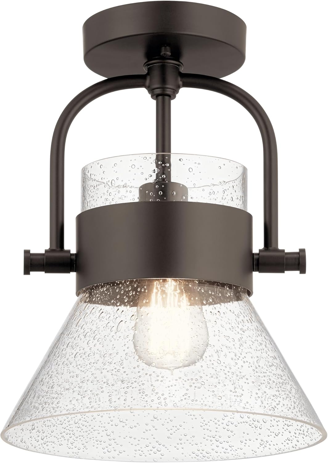 Kichler Aldean 1-Light Semi Flush Mount Ceiling Light in an Olde Bronze Finish with Clear Seeded Glass Shade for Living Areas Halls and Bedrooms, 38224