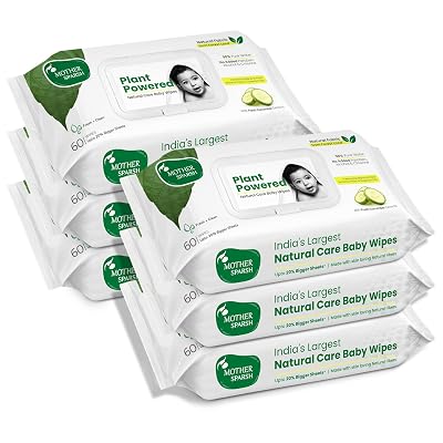 Mother Sparsh Natural Care Baby Wipes 60 Pcs (Pack of 6) I 100% Plant Made Fabric From Forest Land | Fresh+Cleanse (with