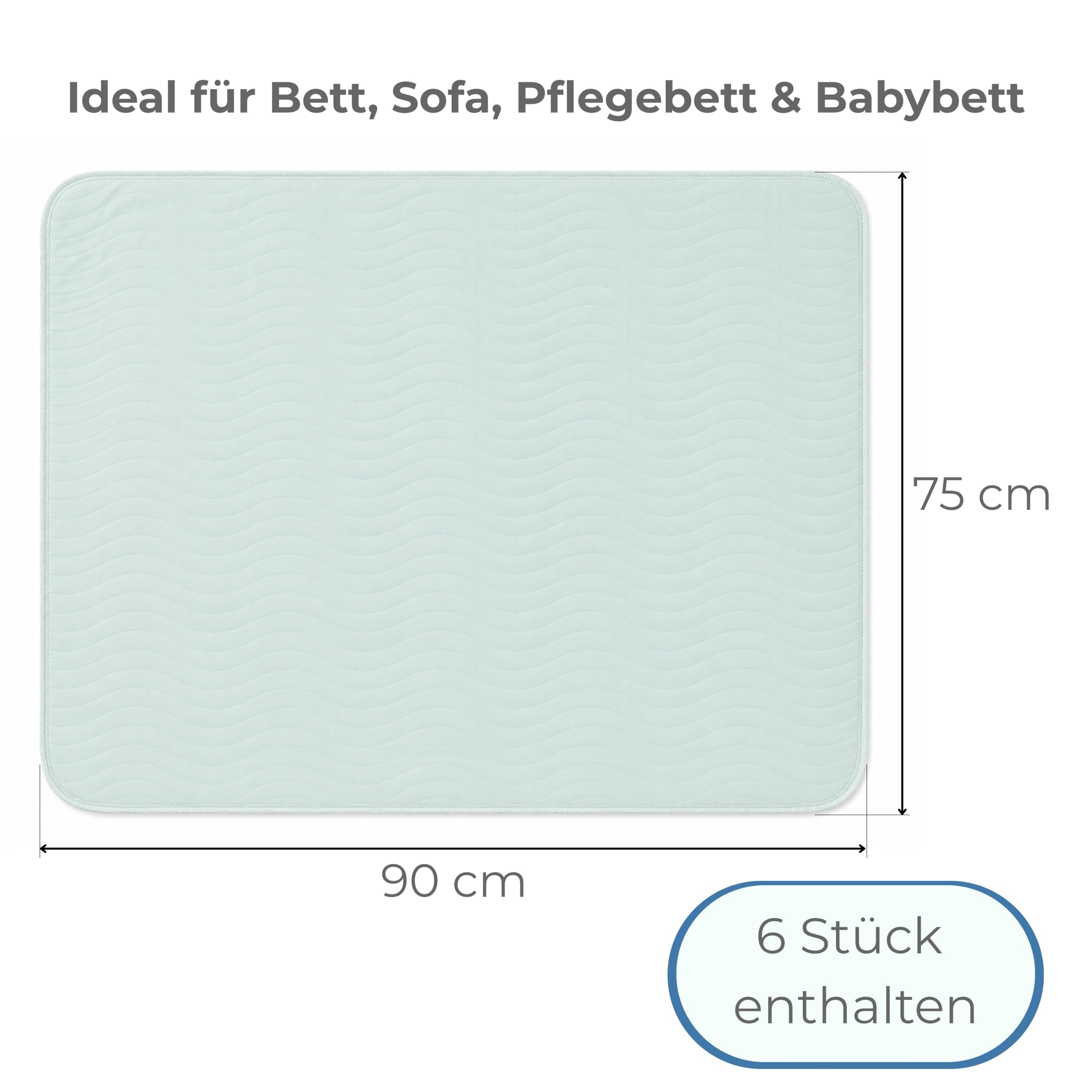 Brandsseller Juego de 6 protectores de colchón para incontinencia 75 x 90 cm, impermeables, reutilizables y lavables, absorbentes con base antideslizante