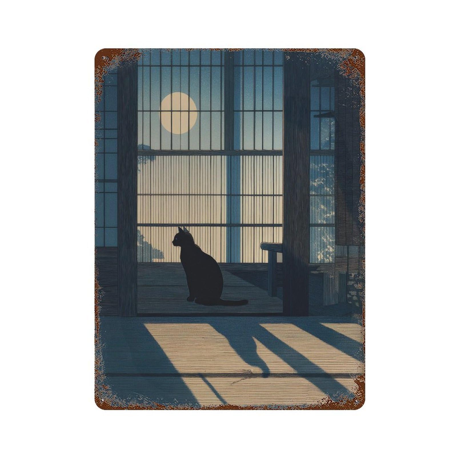 xiaoxiaoshen Cat Silhouette. Japanese Ukiyo1 Wall Decor Art Metal Tin Poster Modern Home Decor Art Home Bar Shop Decorations Vintage Sign 40x30cm