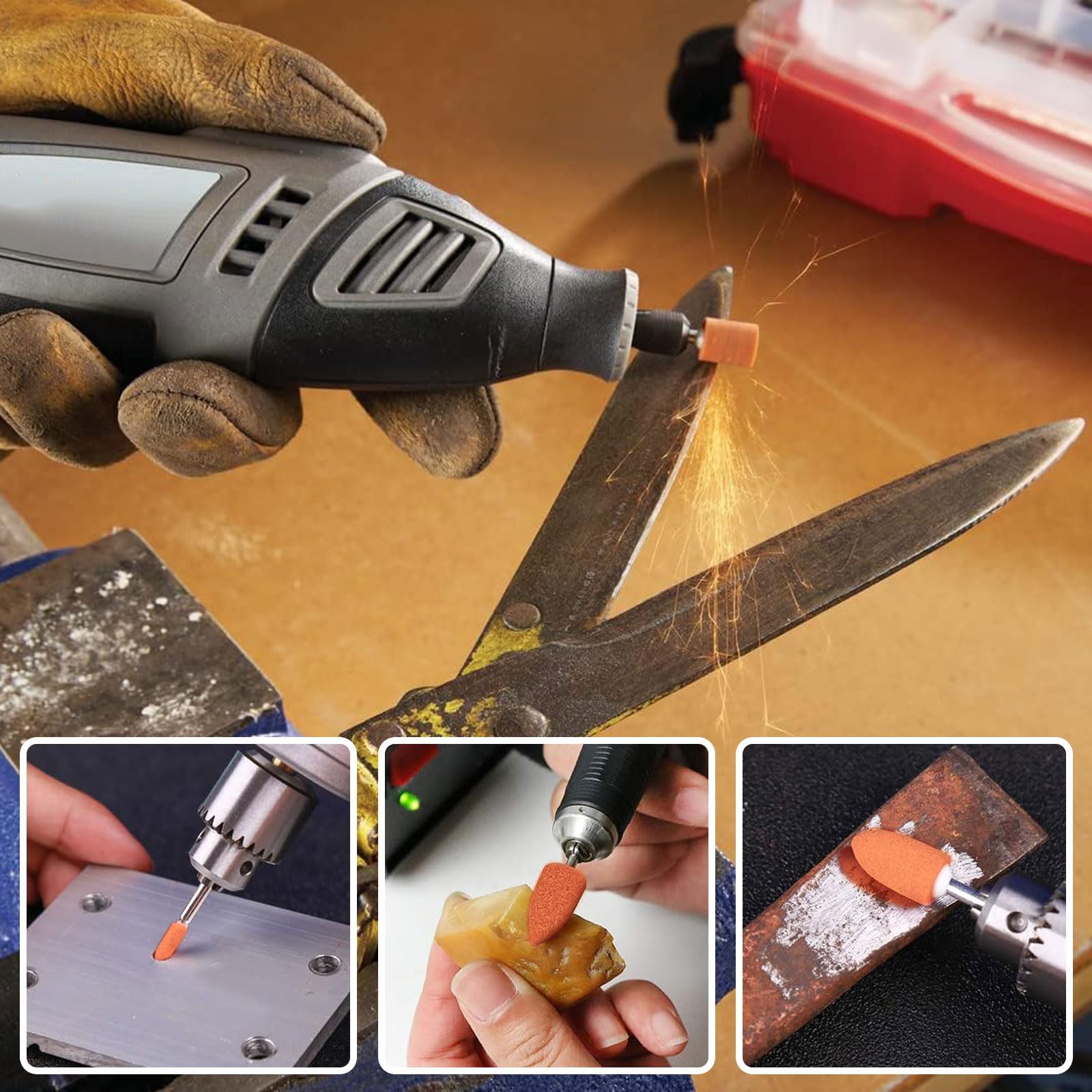 Set di 48 punte abrasive in corindone per Dremel, fusto da 1/8" per levigatura, lucidatura, sbavatura, da utilizzare su pietre preziose, vetro, metallo e legno