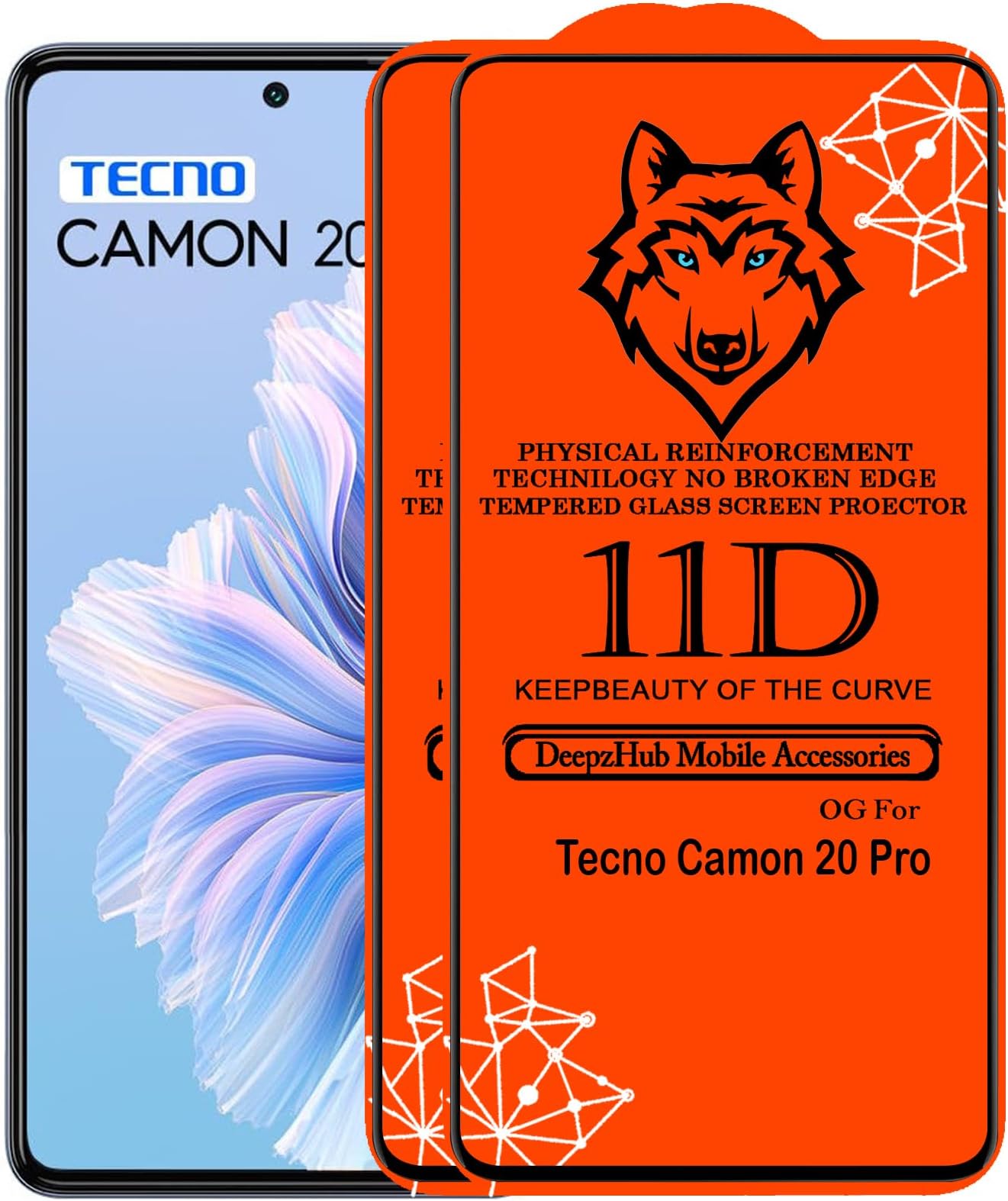 CRodible 11D Tempered Glass Screen Protector Compatible for Tecno Camon 20 Pro (Pack Of 2) with Full Screen Coverage (edge to edge) and Easy Installation kit [ 2 Pack|Black]