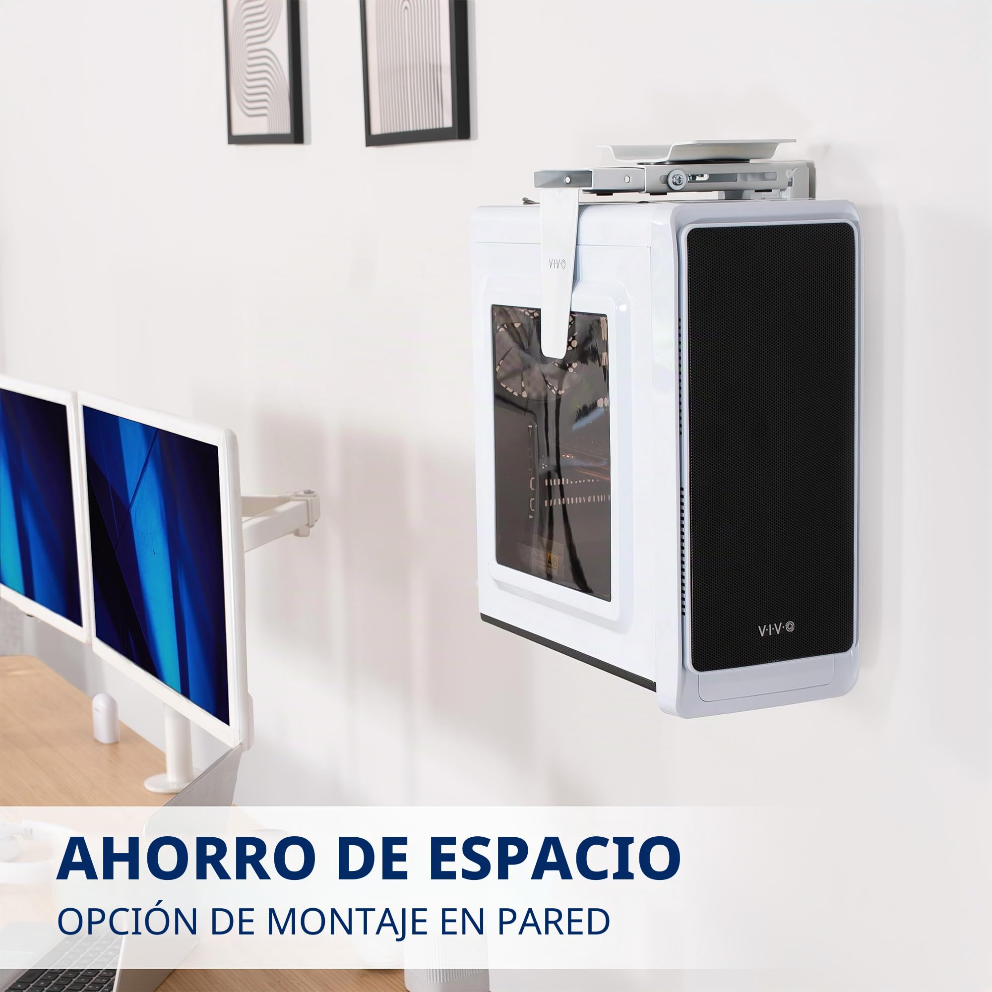 VIVO Mount-PC01W - Soporte Ajustable Debajo del Escritorio y Pared para PC de 3.5 a 7.8 Pulgadas de Ancho, Soporte de CPU con Giro y Bloqueo Seguro, Blanco, MOUNT-PC01W