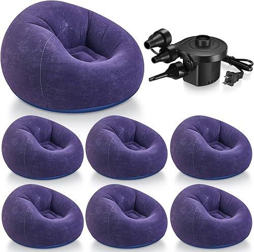 Miniatura 18 de Realspring 12 sillas de puf para adultos, sillas inflables con bomba de aire eléctrica, sofá inflable plegable, portátil, sofá perezoso para leer,