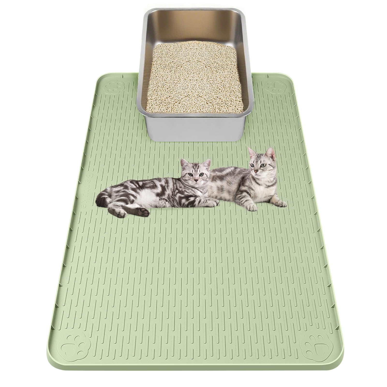 Kalolary Cat Litter Mat - Extra Large Cat Silicone Litter Mat for Scatter Control, Soft on Kitty Paws Waterproof Easy to Clean (Light Green, 86x56cm)