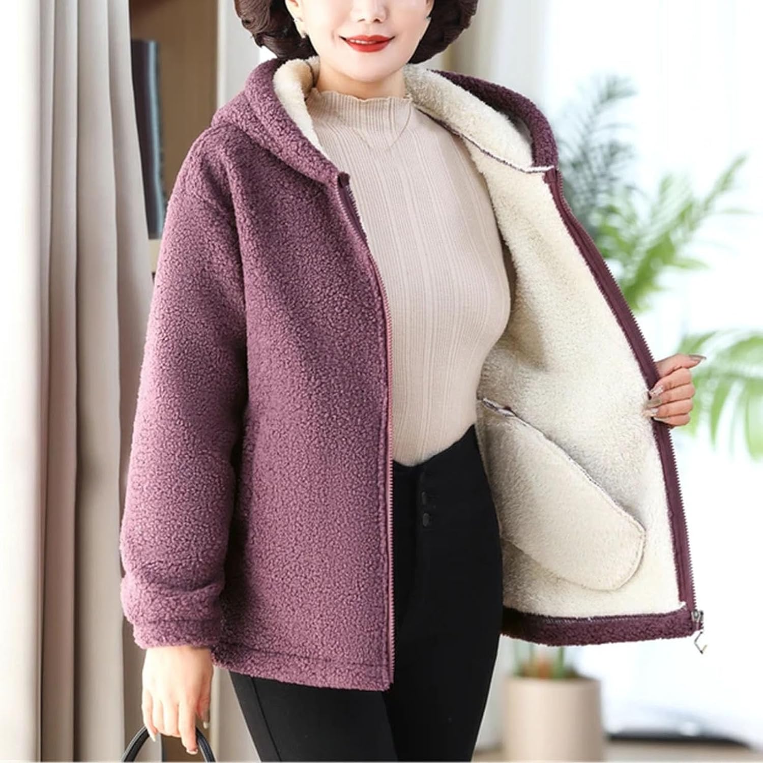 Womens Winter Fashion Plus Size Fleece Granular Pile Spring Thickened Outdoor Fleece Jackets