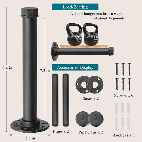 Miniatura 2 de Perchero de hierro fundido montado en la pared, perchero de tubería industrial resistente para colgar ropa, percheros para organizadores de armario