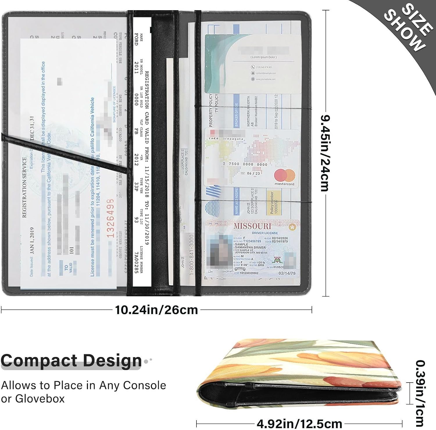 Vintage Flower Premium Leather Car insurance and registration card holder Auto Truck Comparment Accessories Case for Cards, Essential Document, Driver License Vehicle Paperwork image 3