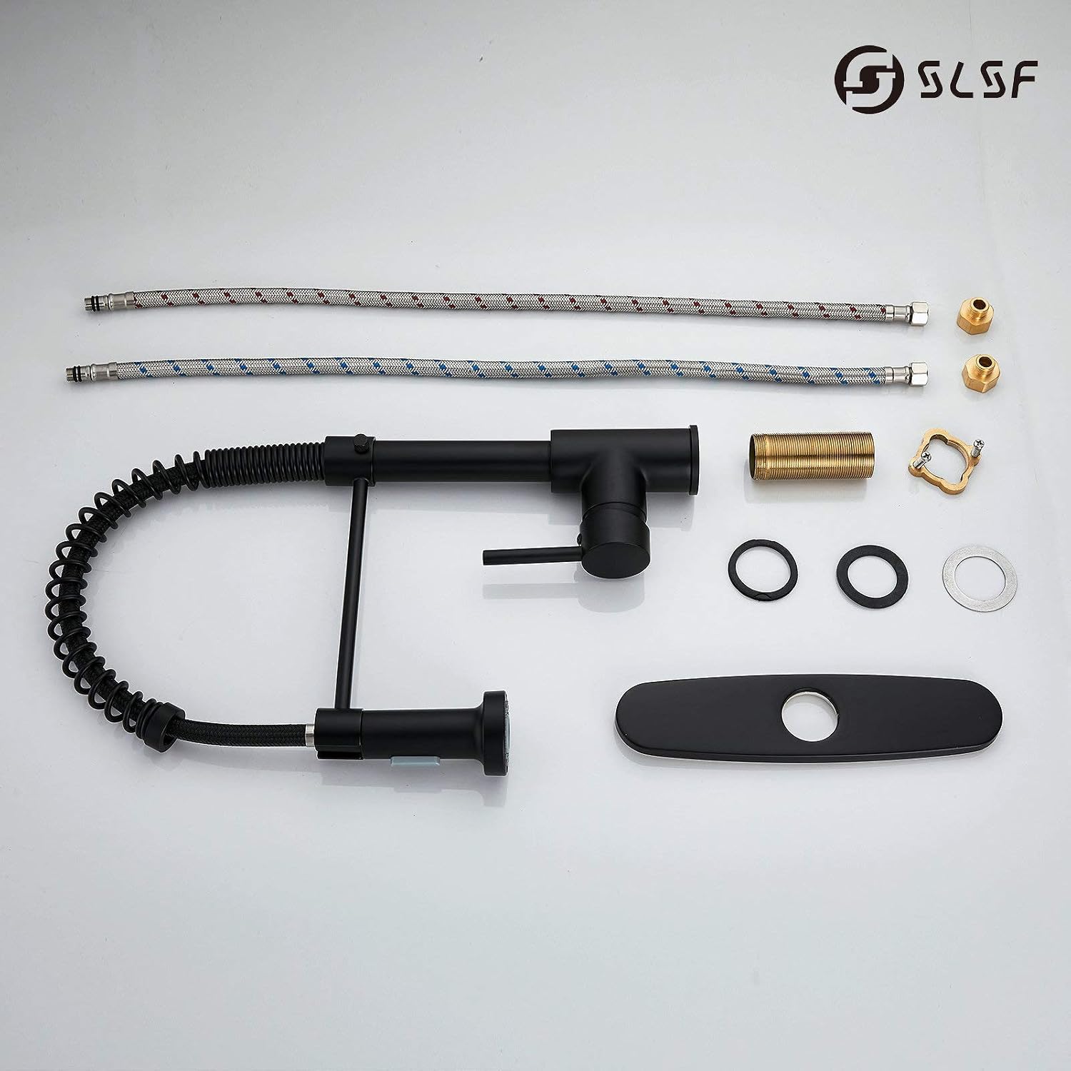 Frее Shірріng оƒƒеr SLSF Kitchen Faucet with Pull Down Sprayer Commercial Matte Black Single Handle Lever Solid Brass High Arc 360°Spout Spring Kitchen Sink Faucet