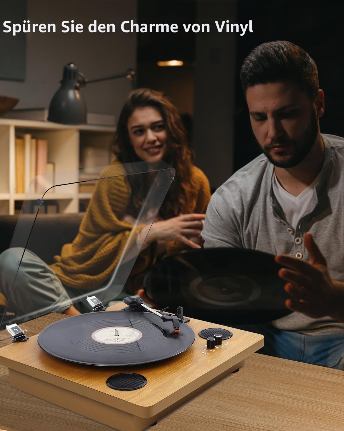 VIFLYKOO Plattenspieler, Schallplattenspieler Bluetooth mit 2 Stereo-Lautsprecher, 3-Gang 33/45/78 u/min, Retro Plattenspieler unterstützt Vinyl zu MP3/Kopfhöreranschluss/AUX-Eingang/RCA-Ausgang