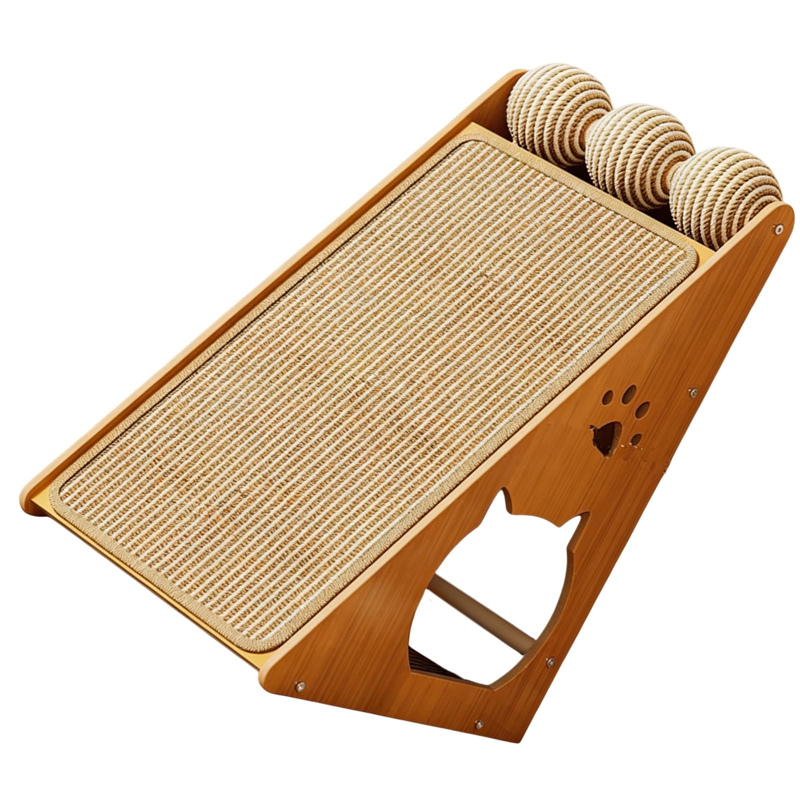 Coussin interactif en bois dur et sa balle en sisal pour le bonheur de votre chat
