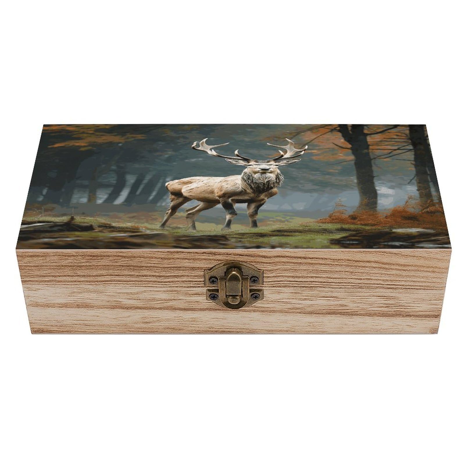 JTREHY Deer Animals Wooden Storage Box Exquisite Durable Wood Gift Case Sturdy Vintage Jewelry Wooden Chest for Art Hobbies Storage Keepsake Gift