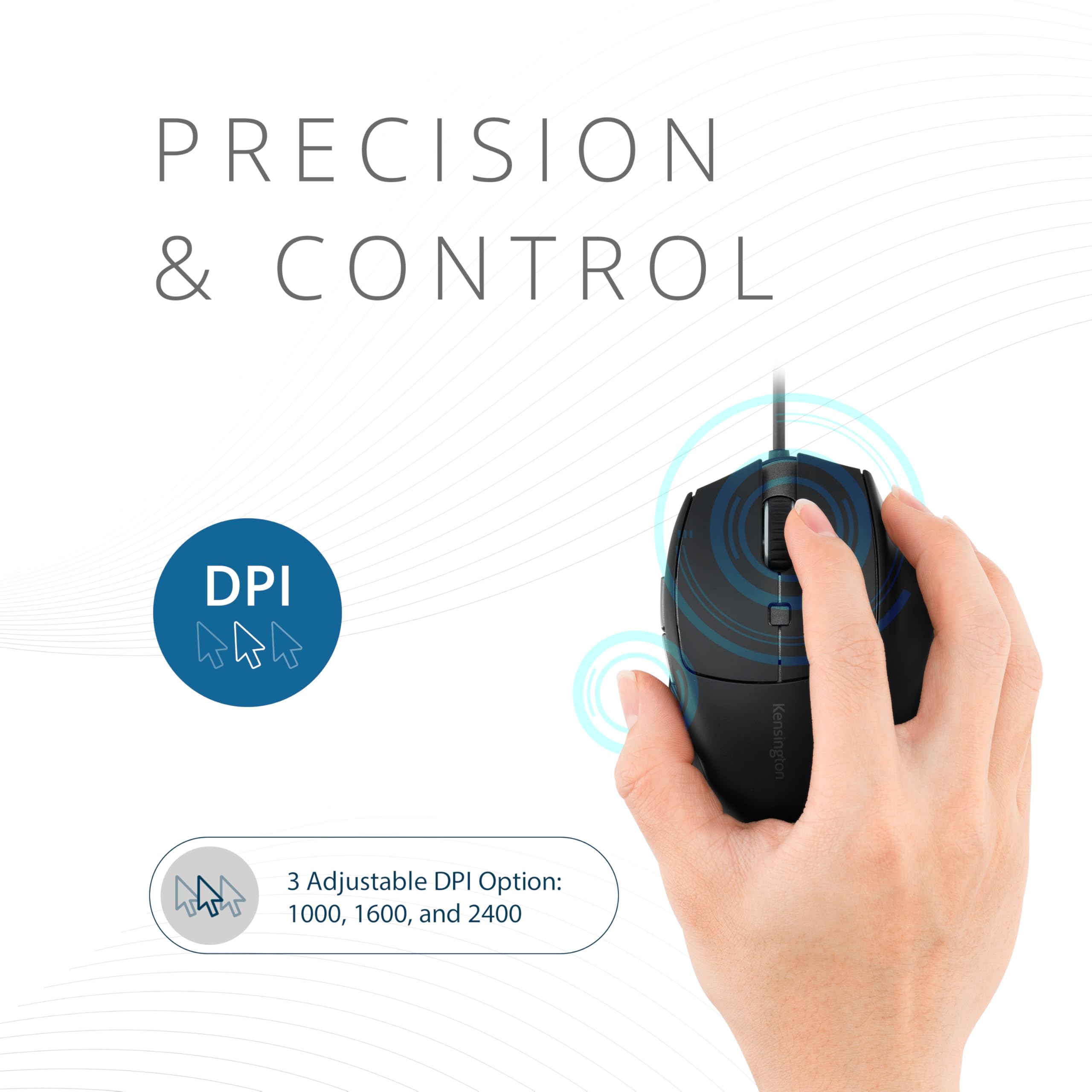 Kensington USB-C Wired Maus, Pro Fit Ergo MY435 EQ Wired Maus, programmierbare Tasten, Leise Tasten, USB-C-Verbindung - Schwarz (K72512NA)