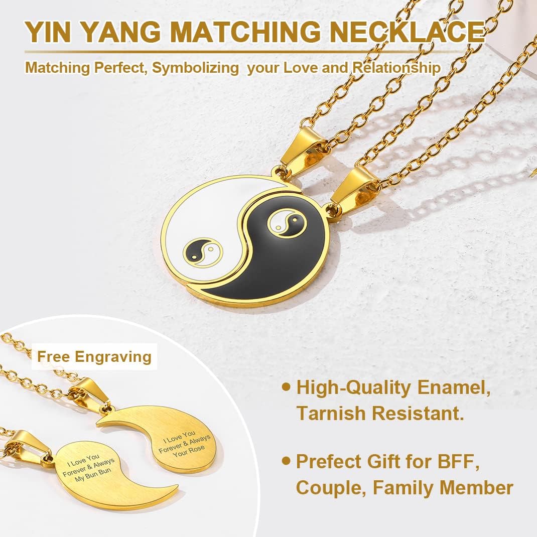 GOLDCHIC JEWELRY Puzzle Friendship Necklaces For Men Women, Stainless Steel Yin Yang Pendant Customized Heart Matching Necklace for 2/3/4/5/6 BFF Stitching Charm Jewelry For BFF Couple Family