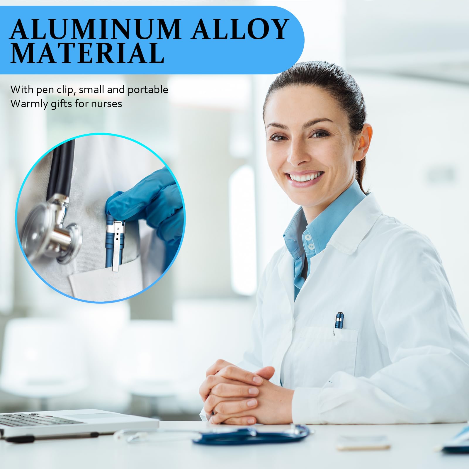 Rossesay Linternas de bolsillo para regalo a granel, luces LED de aluminio, mini linternas con clips, linterna de mano pequeña para hombres, camping, senderismo, emergencia al aire libre (azul