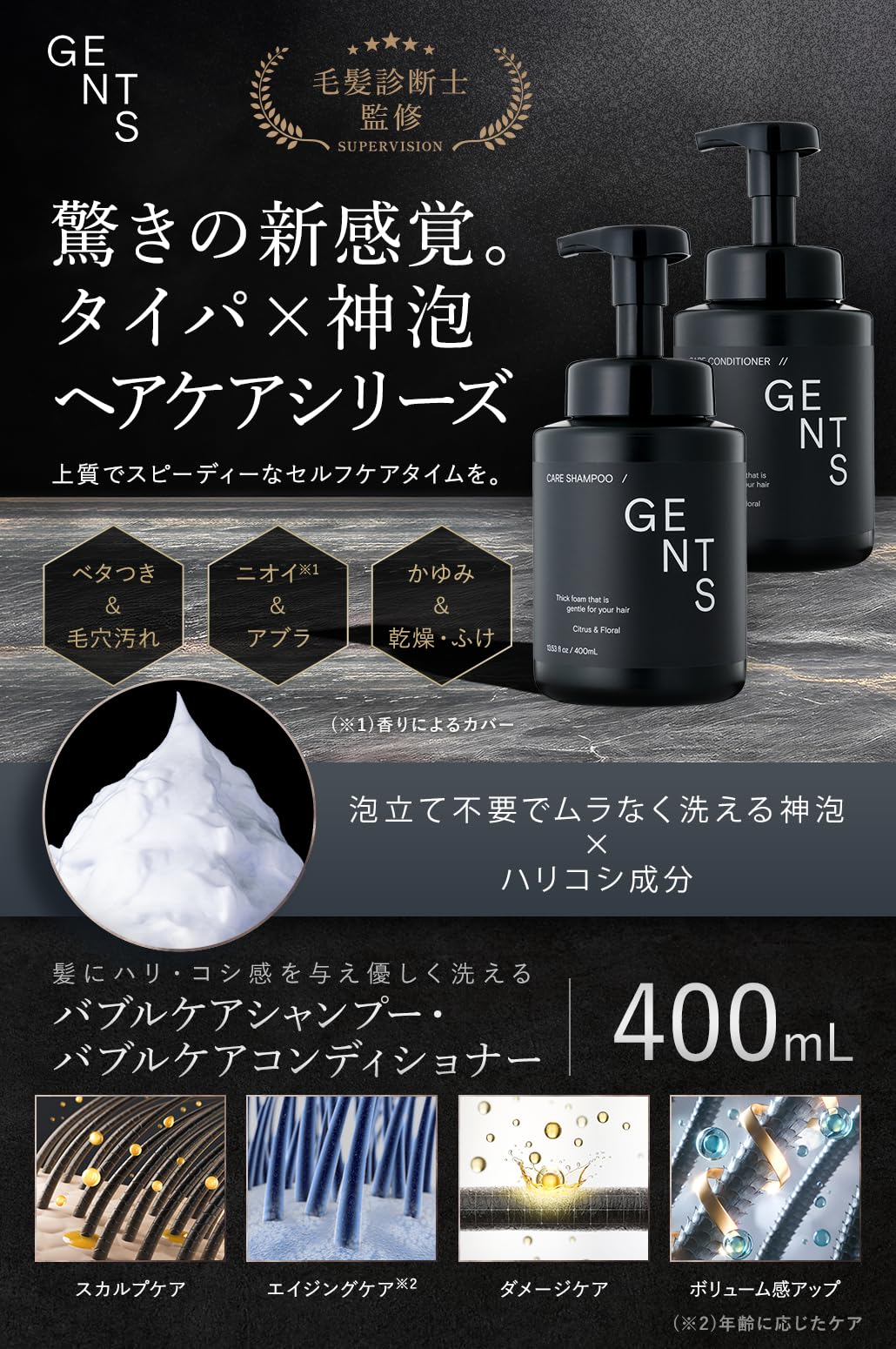 Amazon | GENTS バブルケア シャンプー コンディショナーセット 超濃密