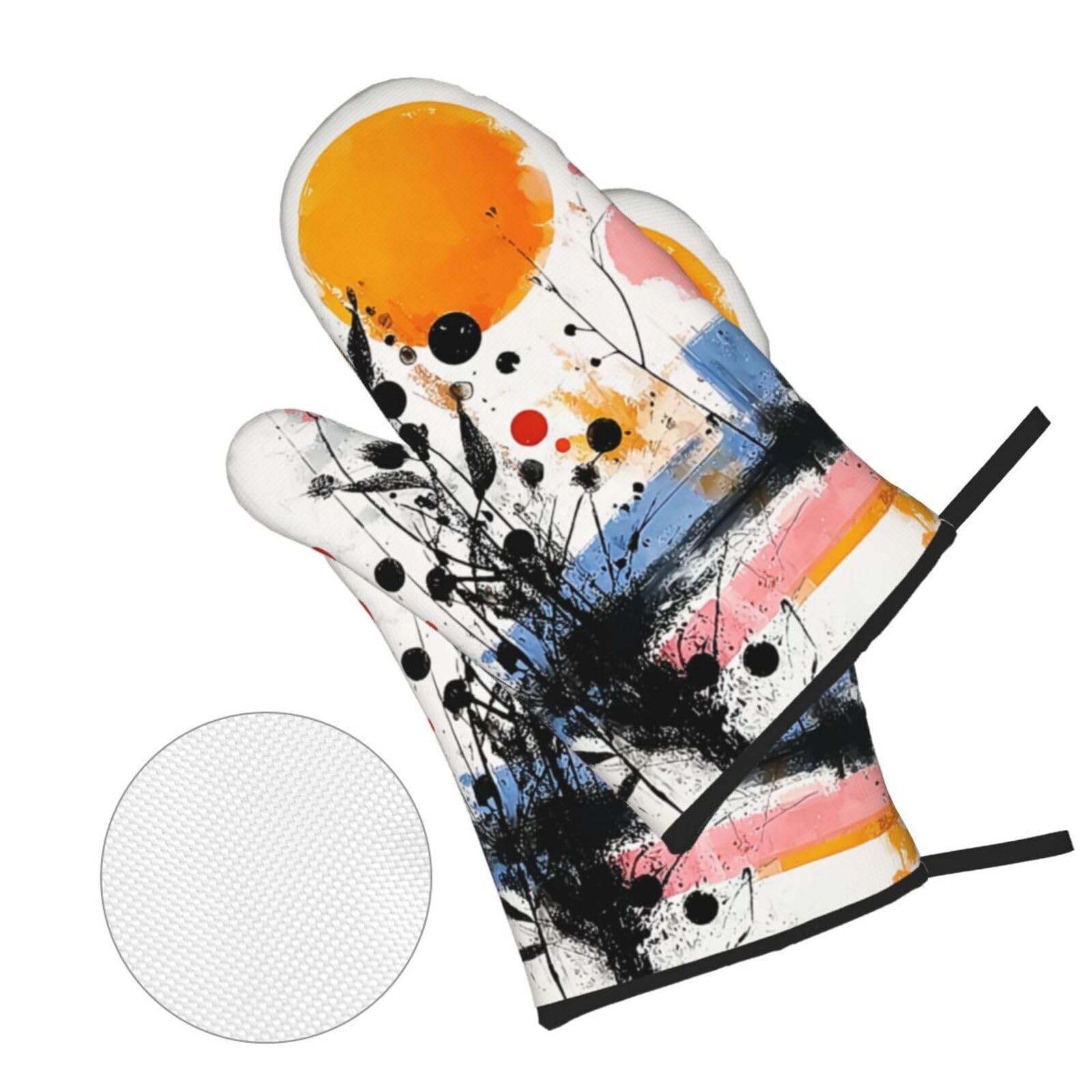 Manoplas Horno Rosa Naranja Guantes Horno un par y 2 Manteles Aislados, para Cocinar Barbacoa, Parrilla Impermeable, Resistente al Aceite y al Calor