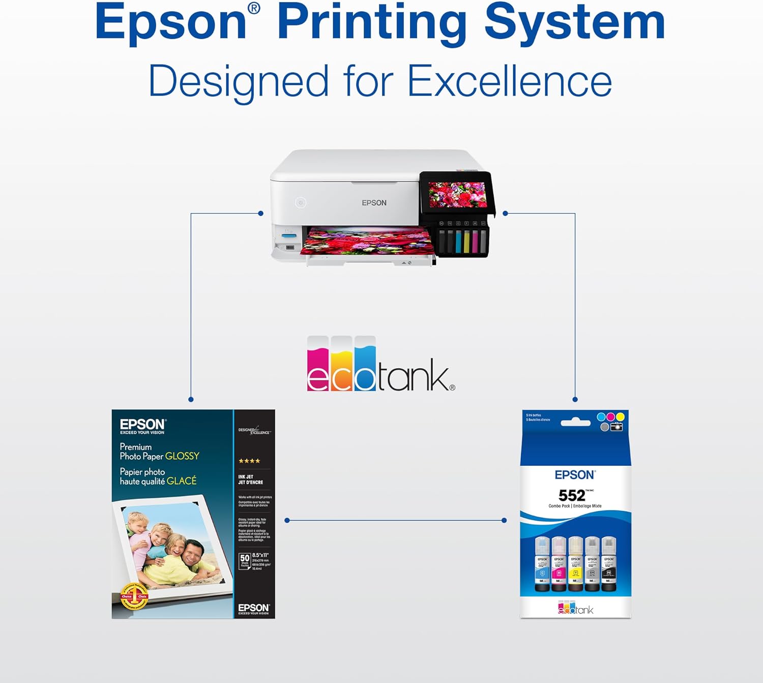 Epson 552 EcoTank Ink Ultra-high Capacity Bottle Yellow (T552420-S) Works with ET-8500, 8550