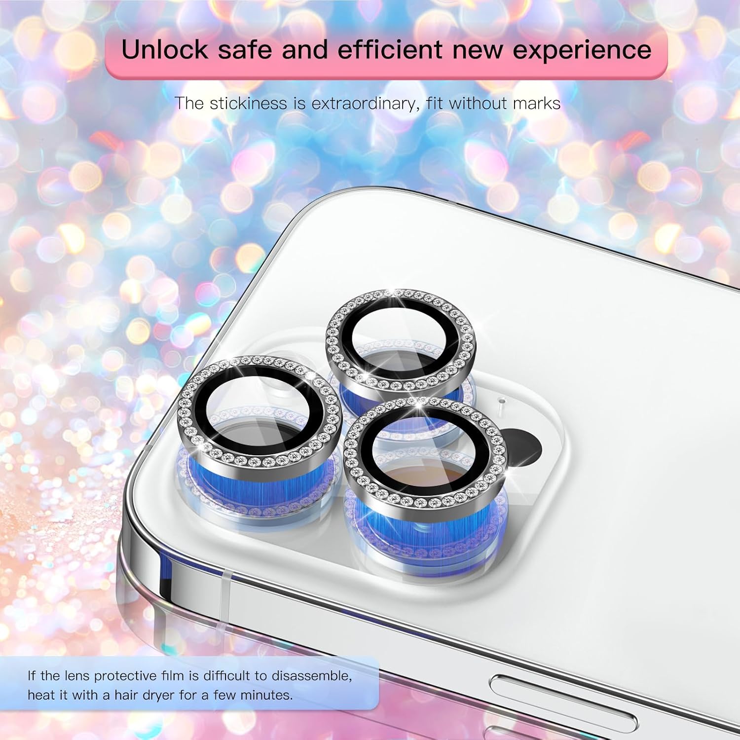 Camera Lens Protector Bling Compatible for iPhone 16 Pro/iPhone 16 Pro Max,9H Tempered Glass Camera Cover Screen Protector,HD Clear,Aluminum Alloy Ring Decoration (Diamond Black) image 2