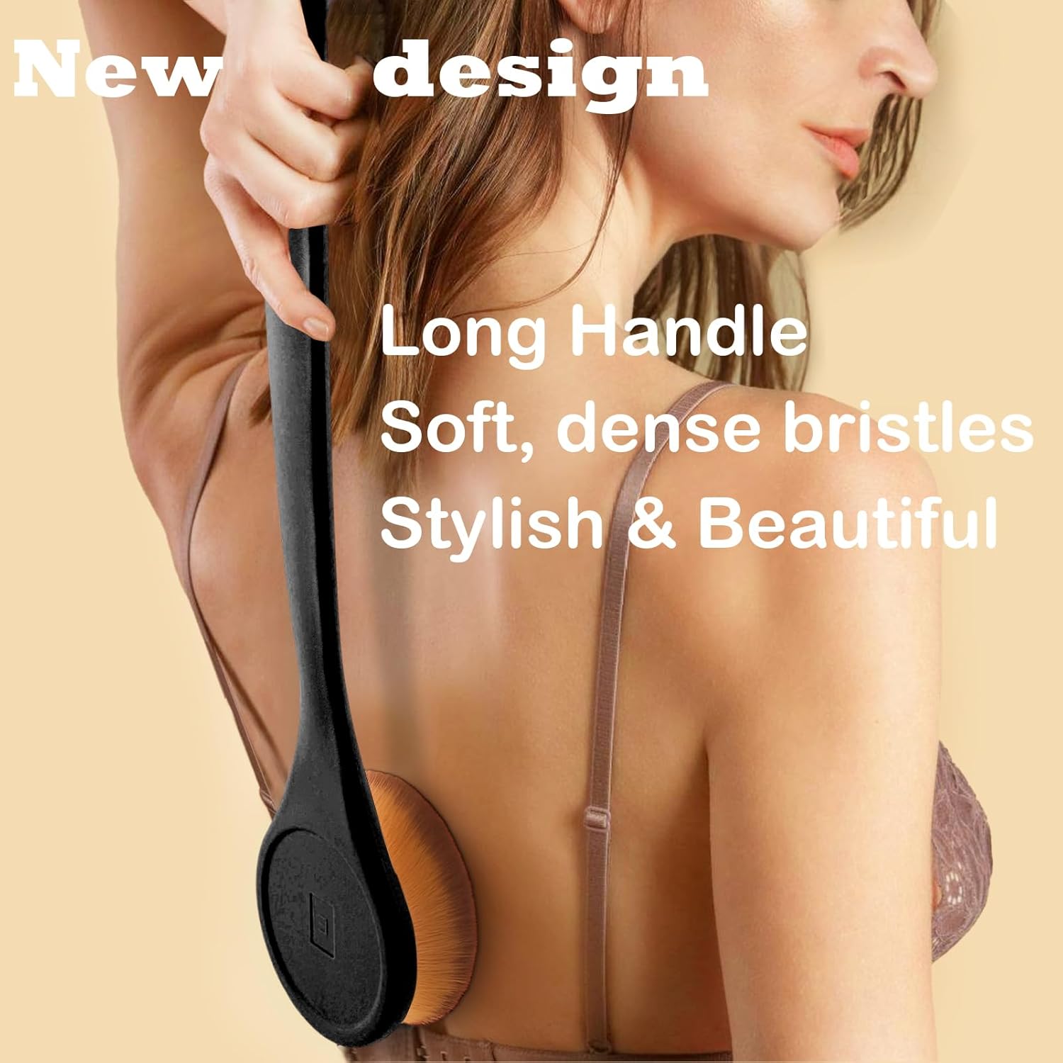Extra Large Body Makeup Brush For Self Tanner, Sunscreen, Self Tan Back Applicator, Wide-Headed Kabuki Brush for Even & Pretty Lotion Application. Bronzer Blend, Long-Handle Face Leg Brush- Black - Image 2