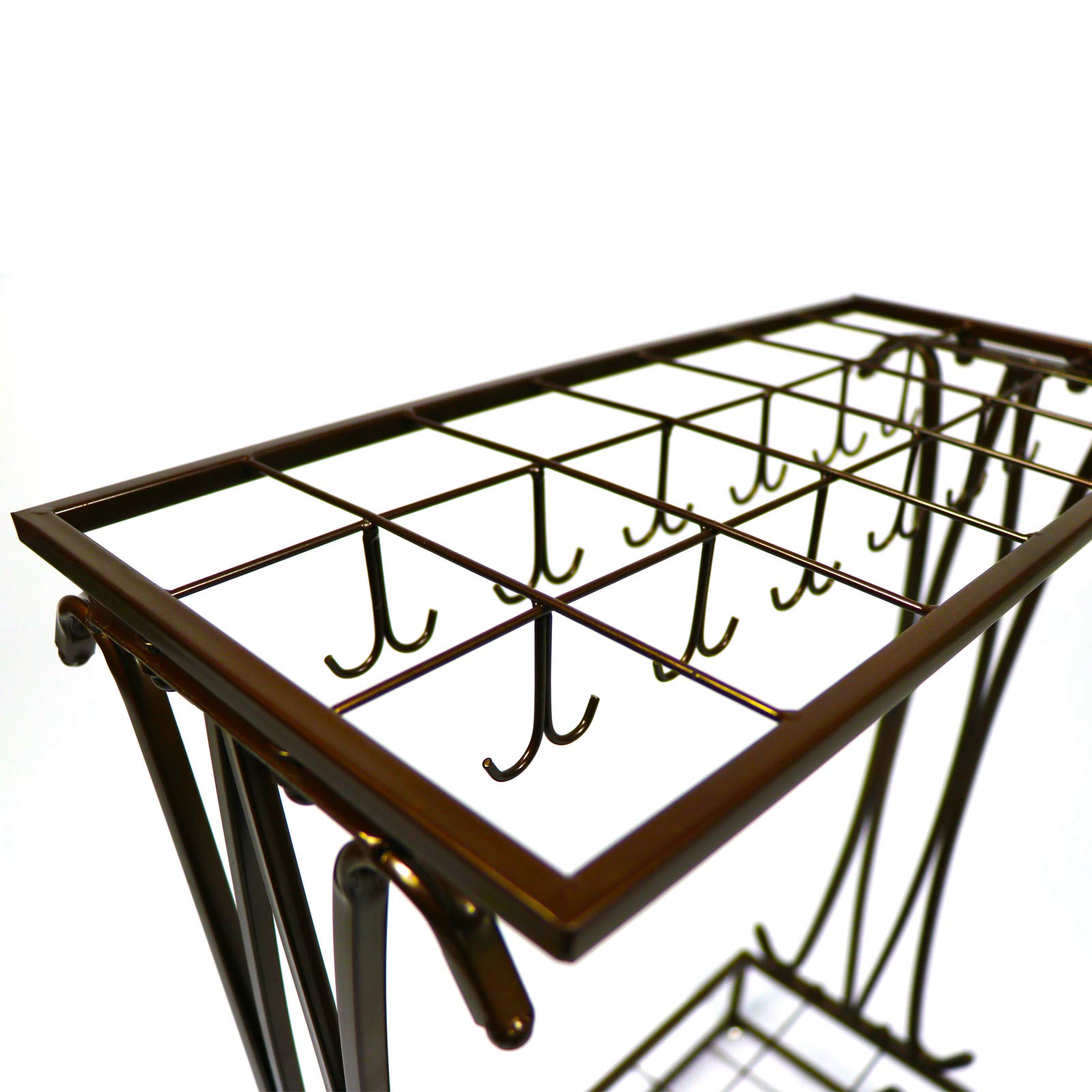 U-22 Extra Large Metal Bronze 21 Agujeros Estilo Rectángulo Paragüero Soporte de Bastón con 24 Ganchos y un Fondo Libre de Agua de Lluvia Bandeja de Fuga 70 * 50 * 24 CM