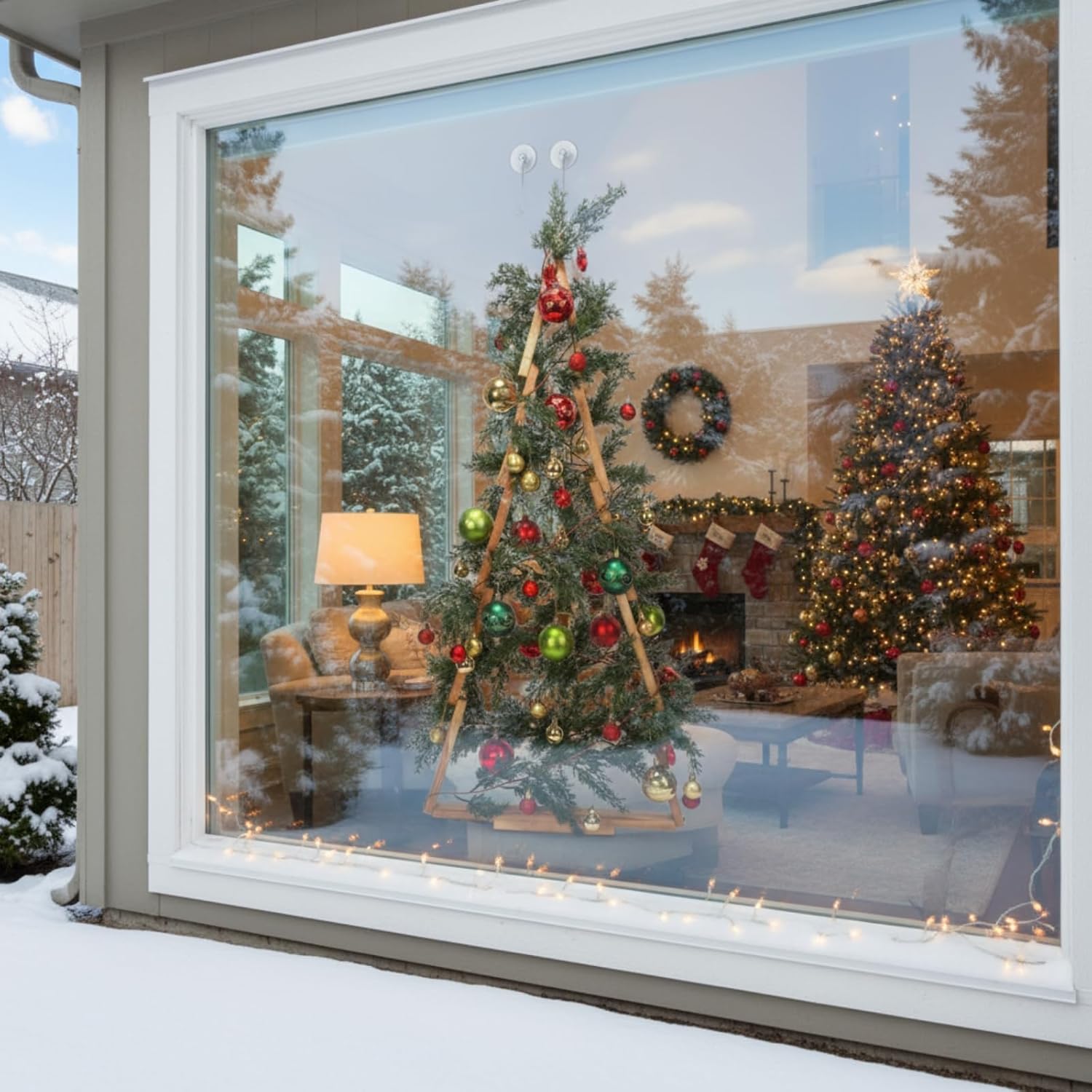 47 Pcs 3 FT Wall Christmas Tree with Lights Large Christmas DIY Wall Decor Set Include Hanging Ball Ornaments LED String Lights Norfolk Pine Garland Artificial Xmas Tree Home Decor