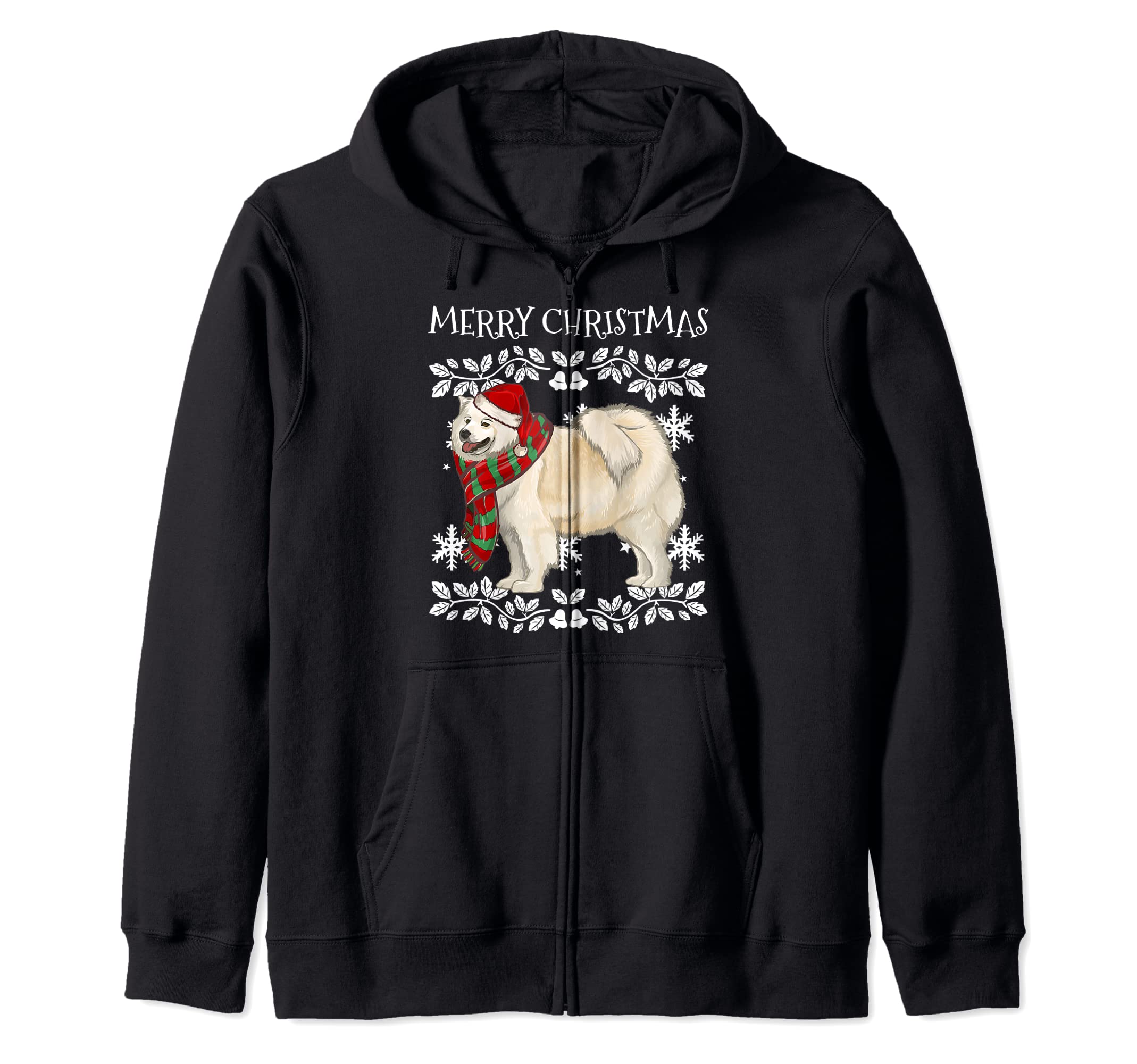 Merry Christmas Ornament Samoyed Xmas Santa Zip Hoodie, Black