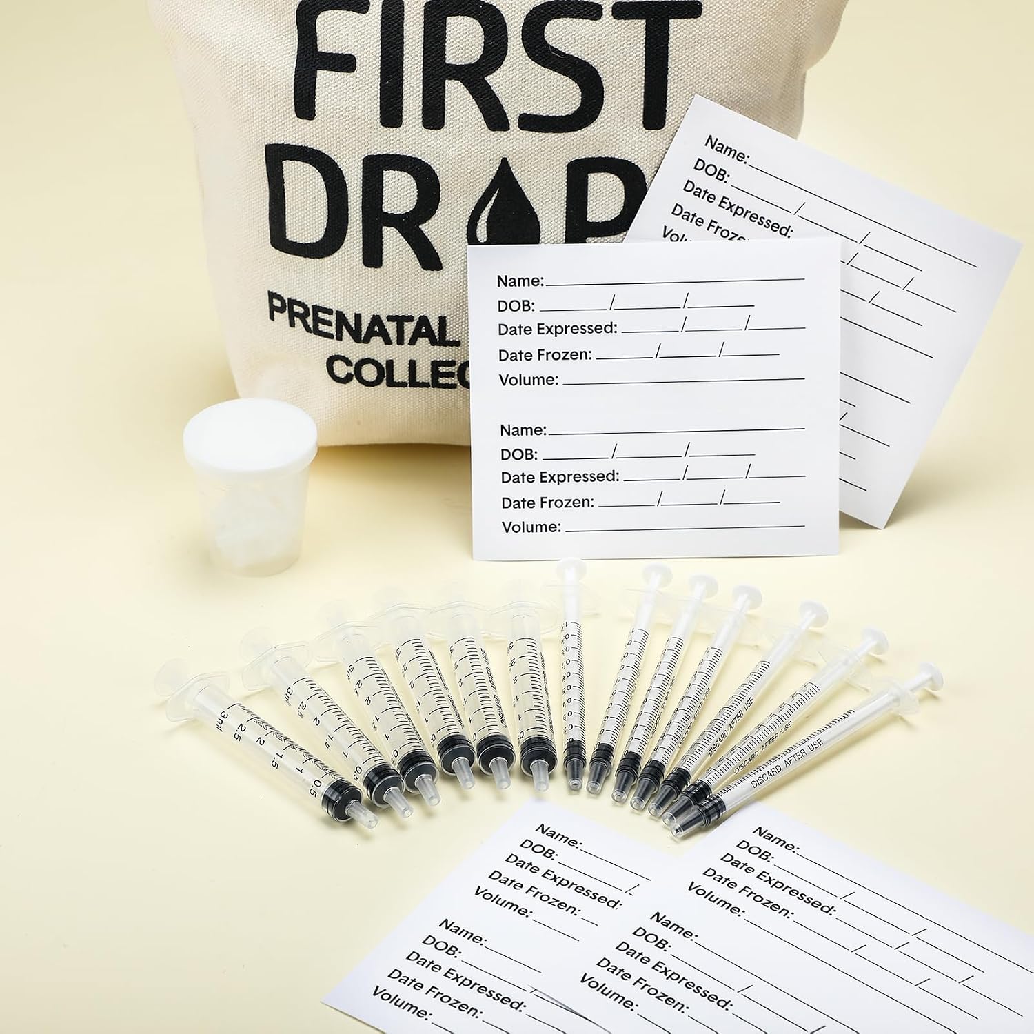 Geiserailie 100 Set Colostrum Collector Kit Include 100 1ml /3ml Sterile Sealed Breast Milk Collector No Needle Colostrum Syringes 100 Stickers 1 Measuring Cup Collection 1 White Canvas Bag