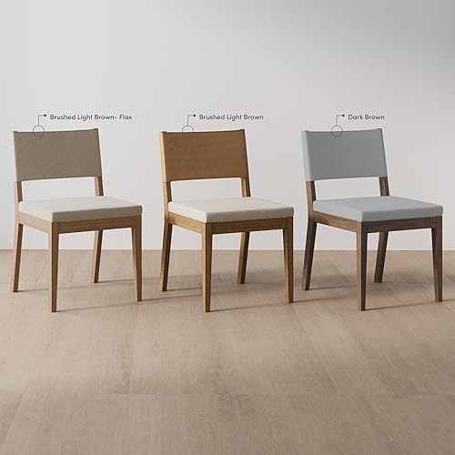 Miniatura 10 de Nathan James Linus - Silla de comedor tapizada moderna con patas de goma maciza en un acabado marrón cepillado con alambre lino naturalmarrón