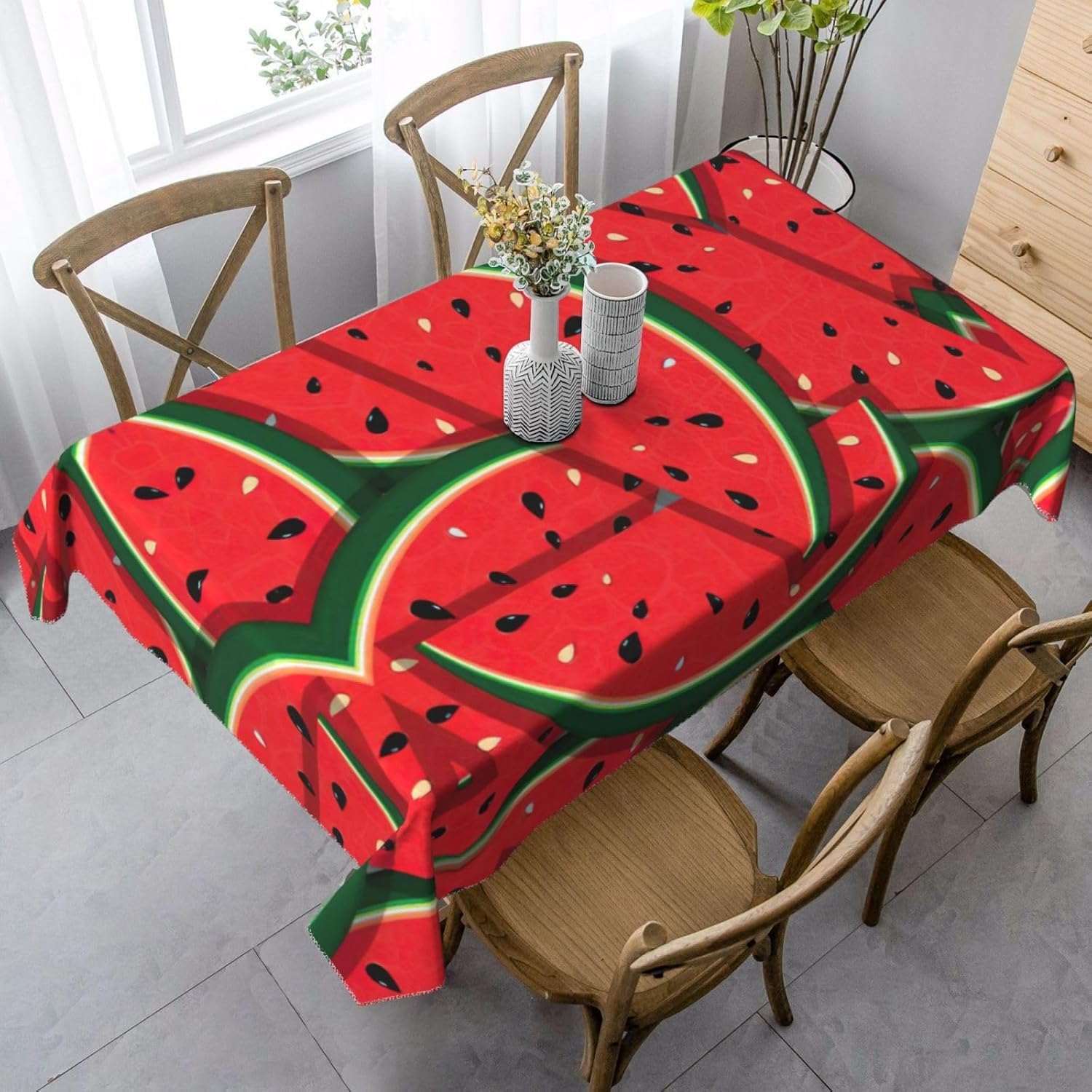 Prostokątny obrus 140 x 300 cm owoce arbuzy, tkanina poliestrowa odporna na plamy i zmywalna, ochraniacz na stół dla 8-10 osób, do użytku w kuchni, salonie wewnątrz i na zewnątrz 5751v