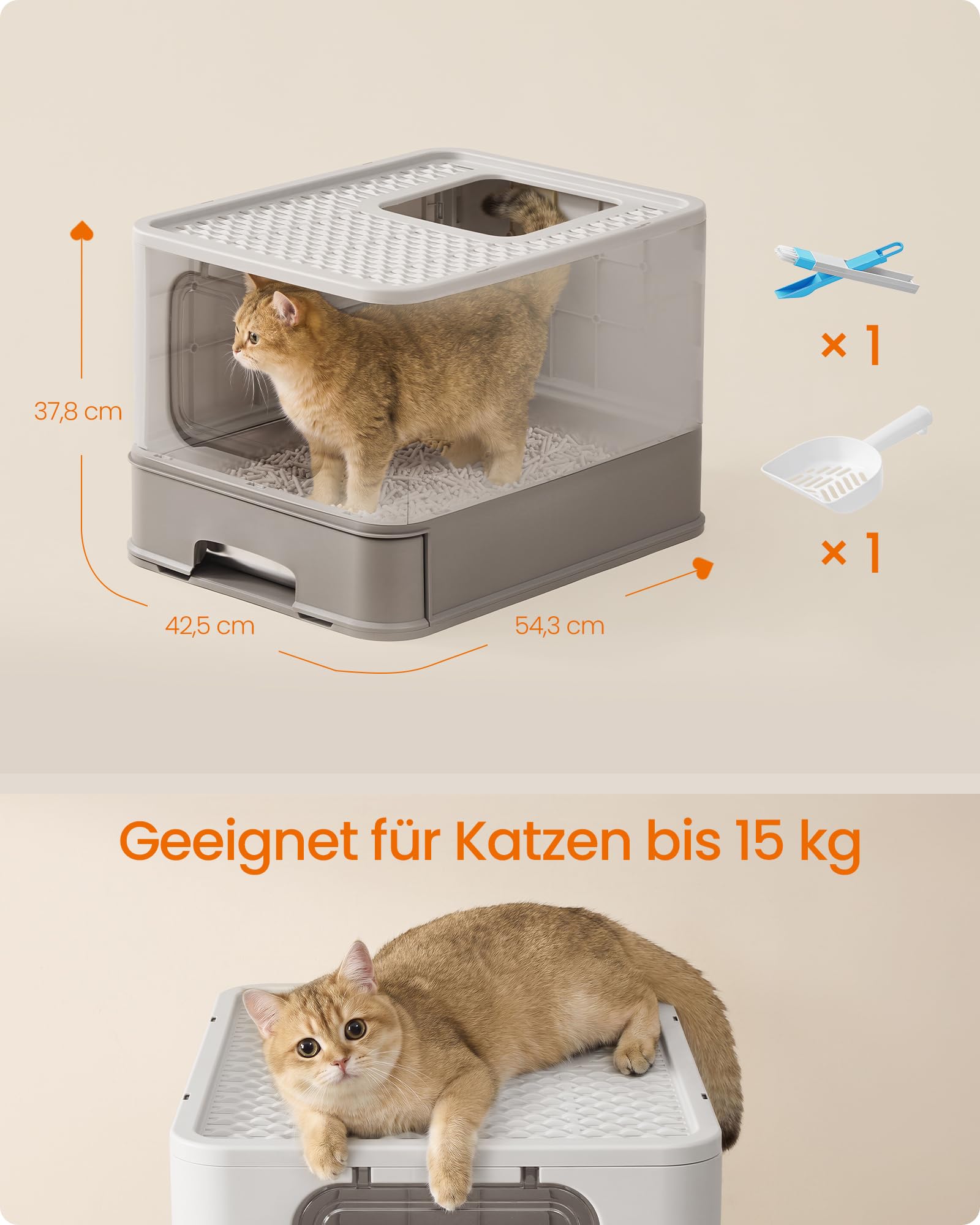 Feandrea Katzenklo Edelstahl, mit Schublade, 2 Eingänge