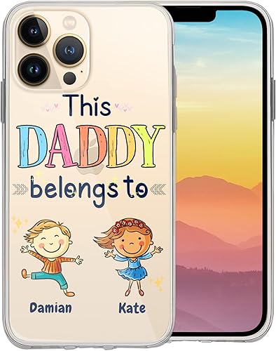 CASEZILY Funda personalizada para teléfono para papá, este papá pertenece al nombre personalizado 1 2 3 4 5 niños compatible con iPhone 15 14 13 12
