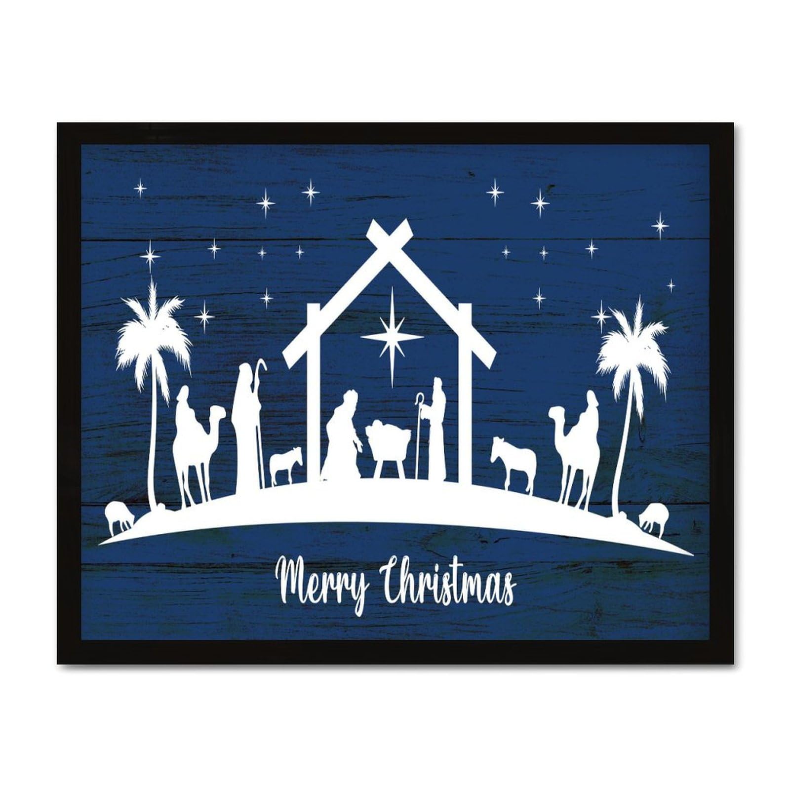 Panneau de décoration murale avec cadre en bois Noël Merry Christmas Oh Holy Night 40x50