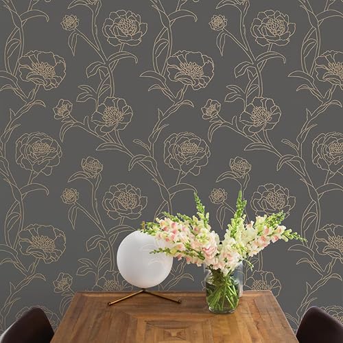 Miniatura 8 de Tempaper Noir Peonies - Papel tapiz floral extraíble, 20.5 x 16.5 pies, fabricado en los Estados Unidos
