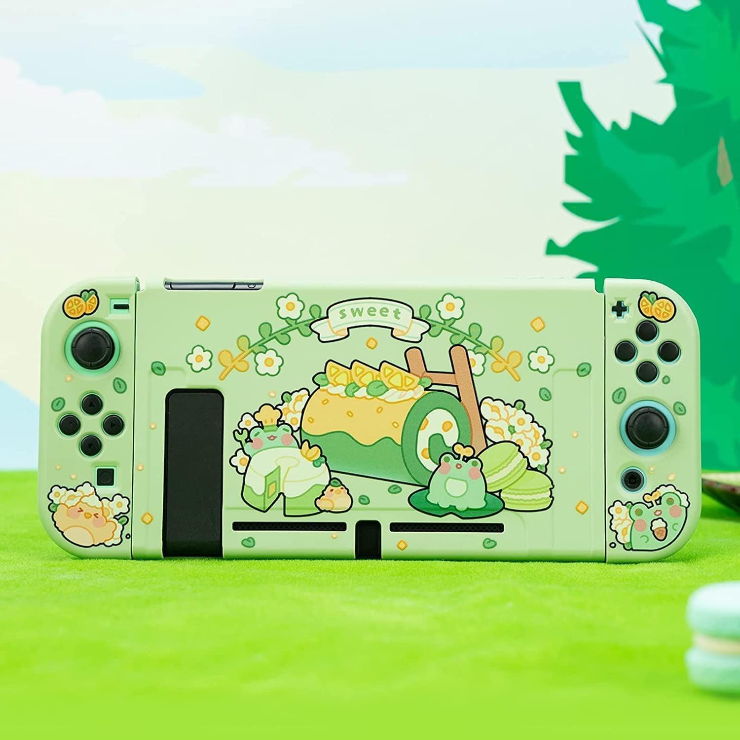 GeekShare Coque de Protection Compatible avec Switch - Coque Fine en TPU Souple Compatible avec Switch Console et Joy Con - Matcha Froggy