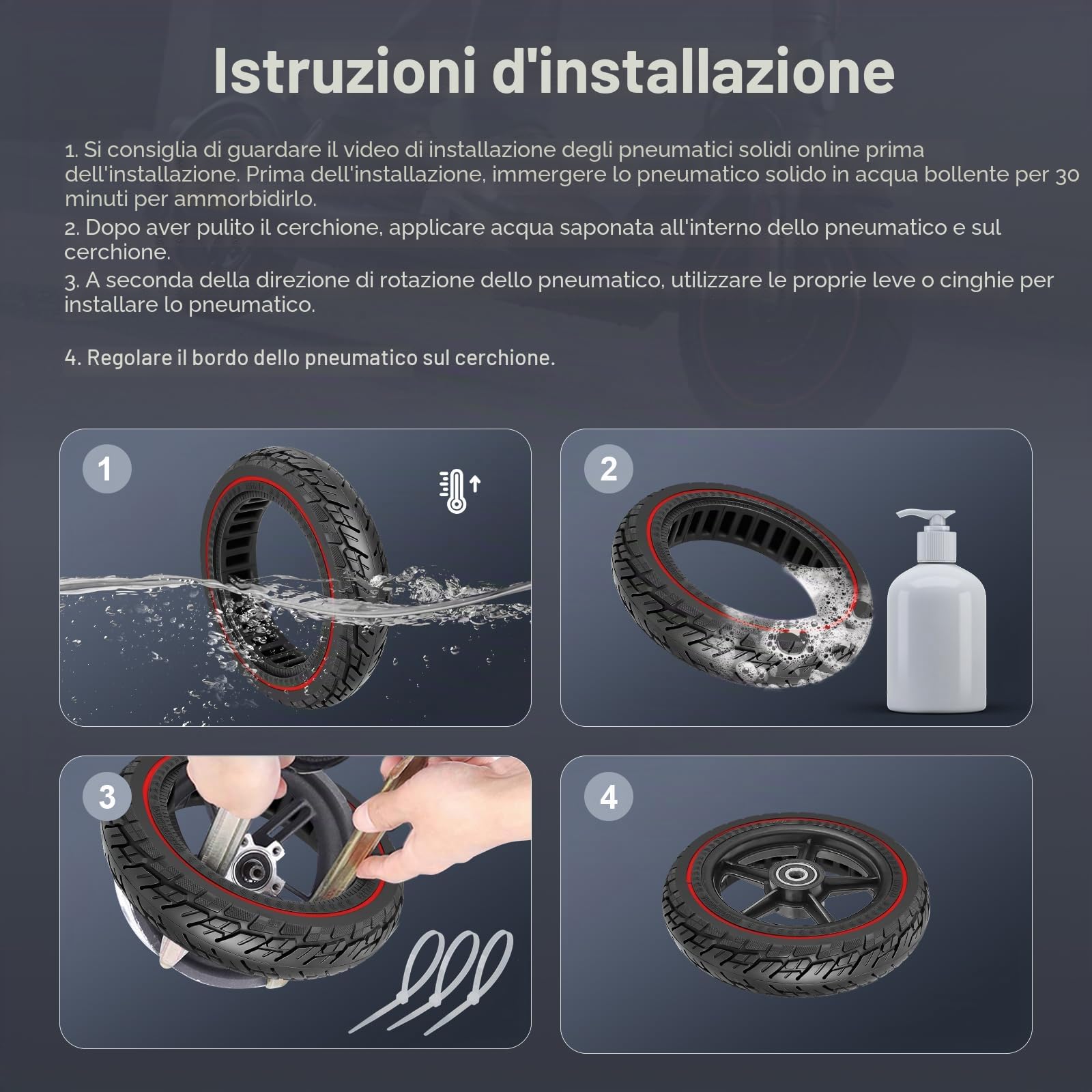 Set di 2 Pneumatici Pieni 250x54 per Scooter Elettrico Xiaomi 4 Pro/Lite, 10x2.125 in Gomma per Ninebot F20, F25, F30, F40, Sostituzione Solidi 10" (Rosso)