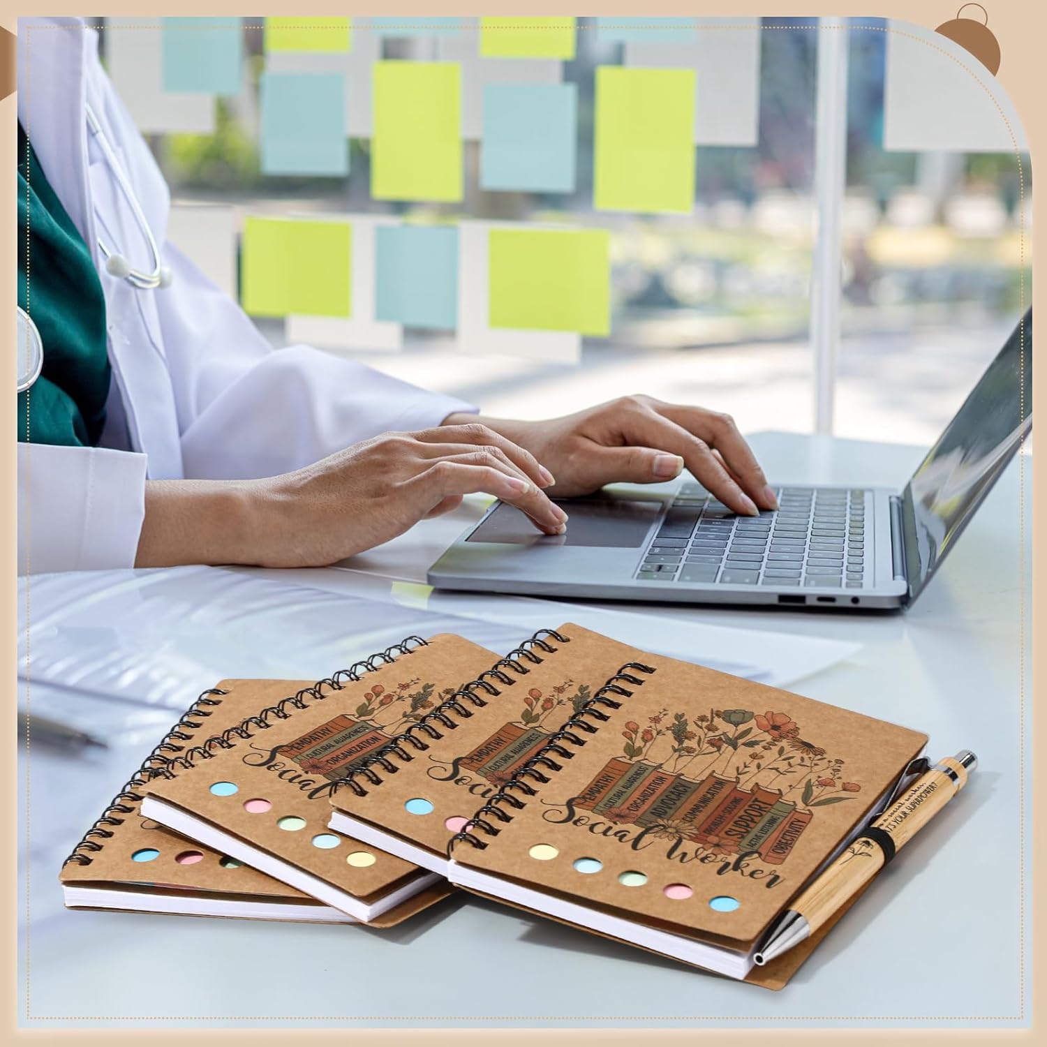 Jetec 20 Set Social Worker Graduation Gifts Set Bulk Appreciation Notebooks Inspirational Social Work Journals with Sticky Notes Pens for Bsw Msw Dsw Coworker Must Haves School Office Supplies