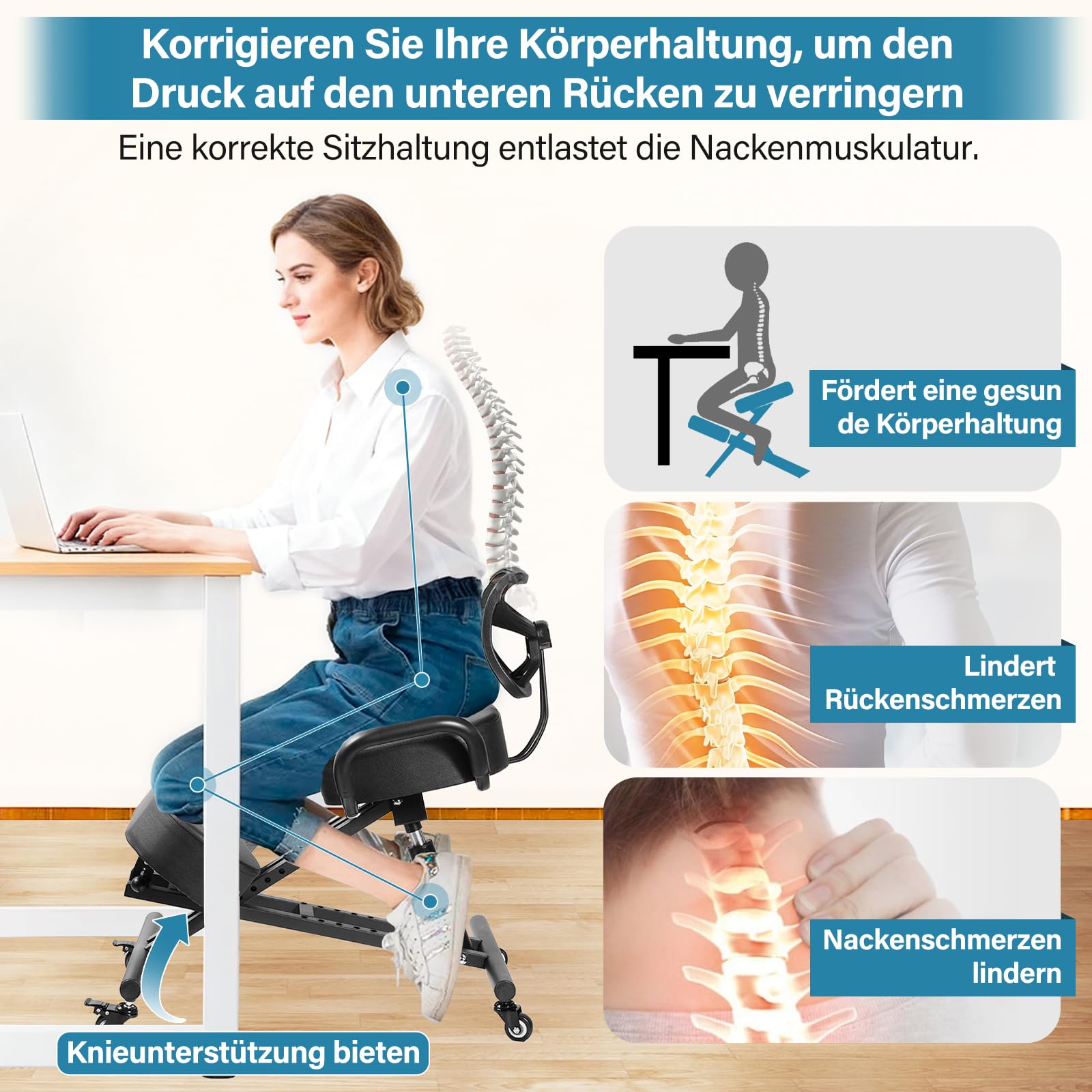 Kniestuhl, Ergonomischer Kniestuhl, Kniende Bürostühle Mit Einstellbarer Höhe Und Lordosenstütze Für Bank- Und Konferenzräume, Büros, Empfangsbereiche Zu Hause, Verbesserung Der Körperhaltung