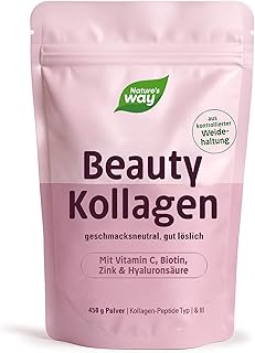 Beauty Kollagenpulver 450 g | Vitamin C Hyaluronsäure Biotin Zink | Collagen Peptide Typ I & III | Weidehaltung | für Haut Haare Nägel I Kollagen Hyaluron Komplex | geruchs- und geschmacksneutral