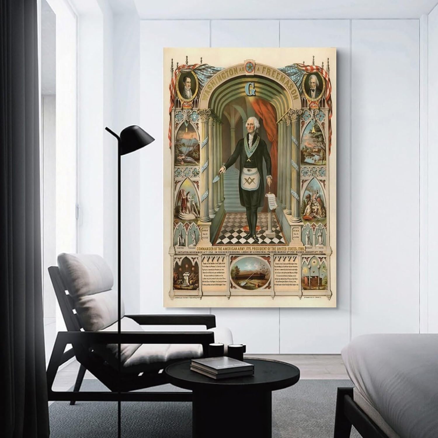 George Washington As A Freemason Poster Print Masonic Wall Art Canvas Print Home Decor Framed Picture for Office Living Room Patriotic History Decor 20x30inch(50x75cm)