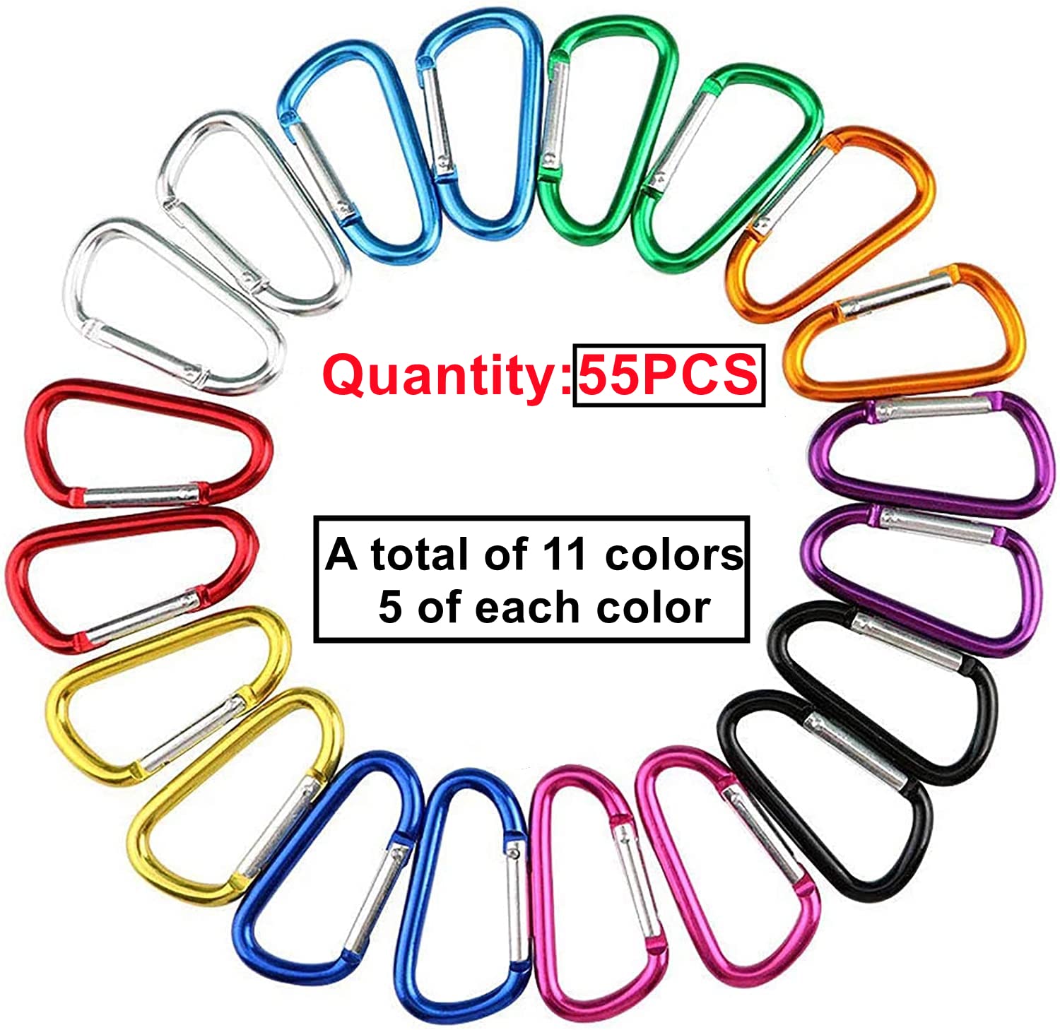 HUAZIZ 55 Pezzi Moschettoni ad Anello a D, Multicolore con Anello a D, Moschettoni per Arrampicata,Casa, Camper, Campeggio, Pesca, Escursionismo, Viaggi