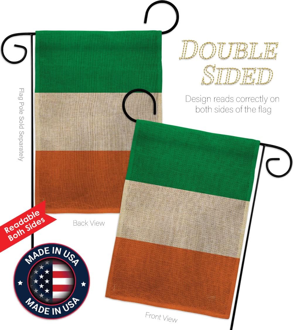 Breeze Decor Ireland Country Stand Regional Nation International World Particular Area House Decoration Banner Small Yard Gift Double-Sided, Garden Flag Set 13"x 18.5" w/Flagpole, Made in USA