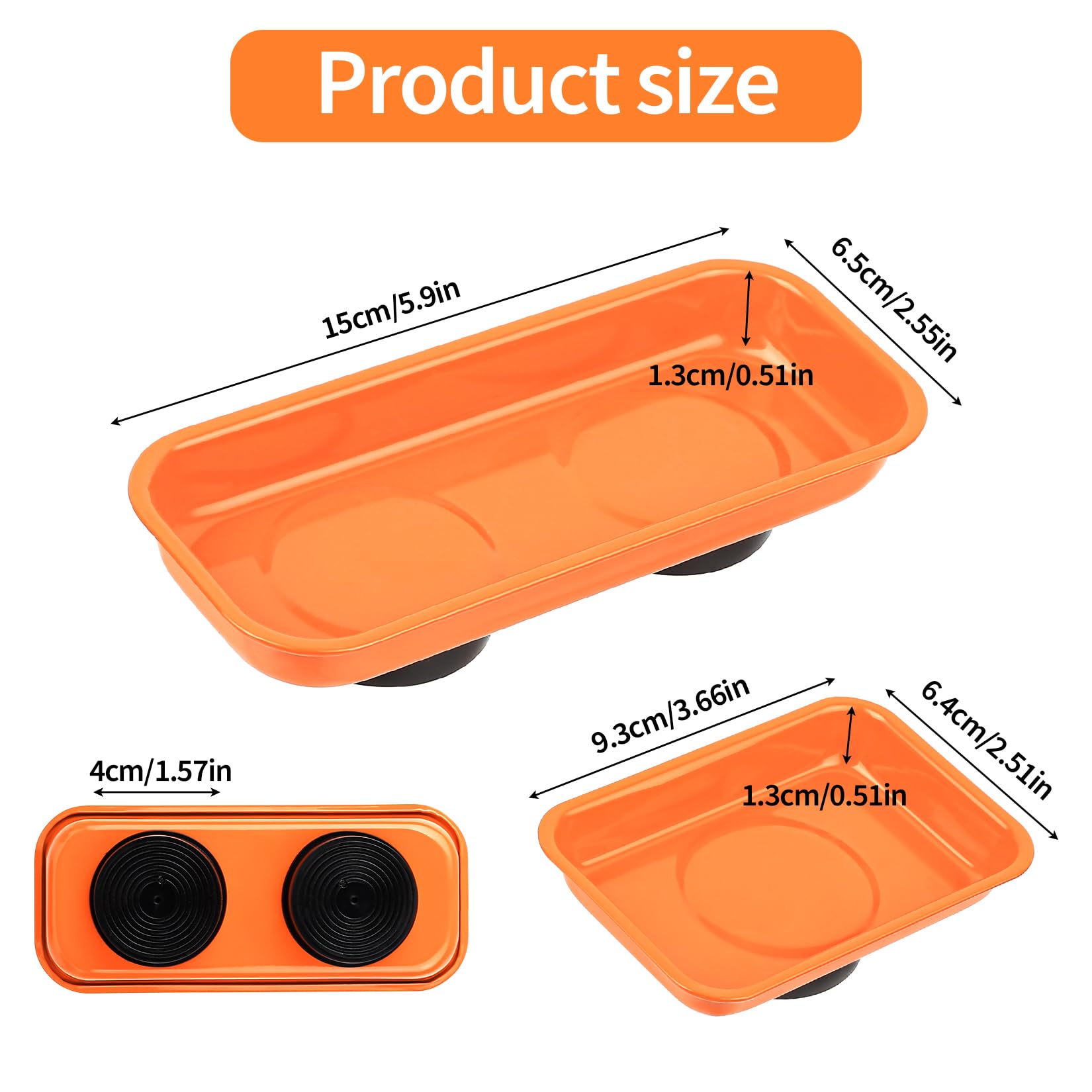 3 Pcs Bandejas Magnéticas para Tuercas y Tornillos, Bandeja Magnética de Acero Inoxidable para Piezas Herramientas Taller Mecanico Brocas Herramientas Metálicas(9,5 x 6,5 x 2,5 cm,15 x 6,5 x 2,7 cm) - 2