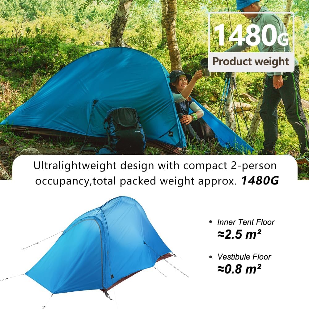 WIDESEA Ultralight 1-2 Person Backpacking Tent, 3-Season Double Layer Fish Ridge Tent with Dual Y-Shaped Aluminum Poles, Waterproof Hiking Tent for Camping & Outdoor Adventures