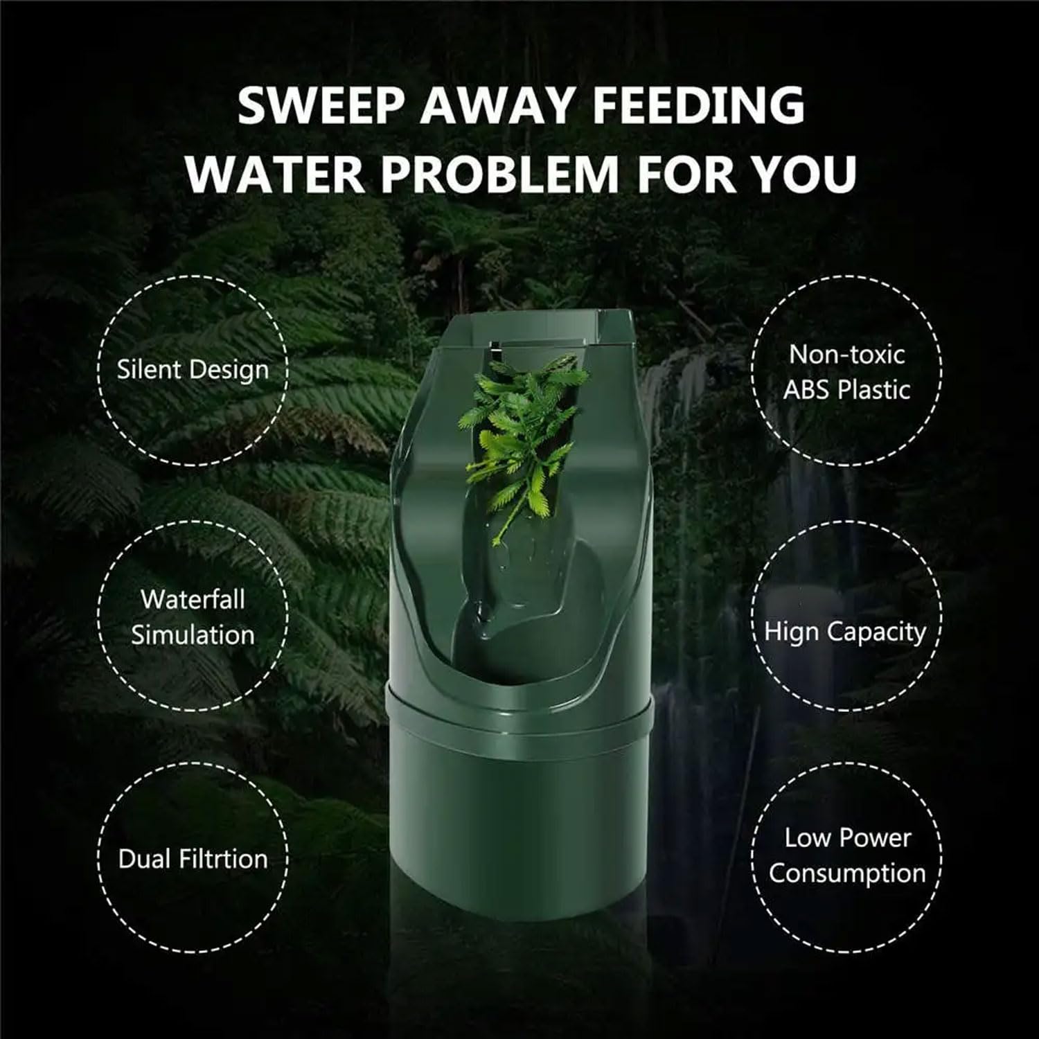 Bebedero automático para reptiles, velocidad de flujo de agua ajustable, dispensador de agua de circulación automática en cascada, sistema de filtro doble, para lagarto tortuga serpiente araña rana